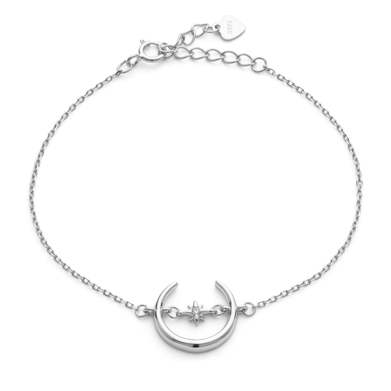 Sterling Silver Crescent Moon & Star Bracelet