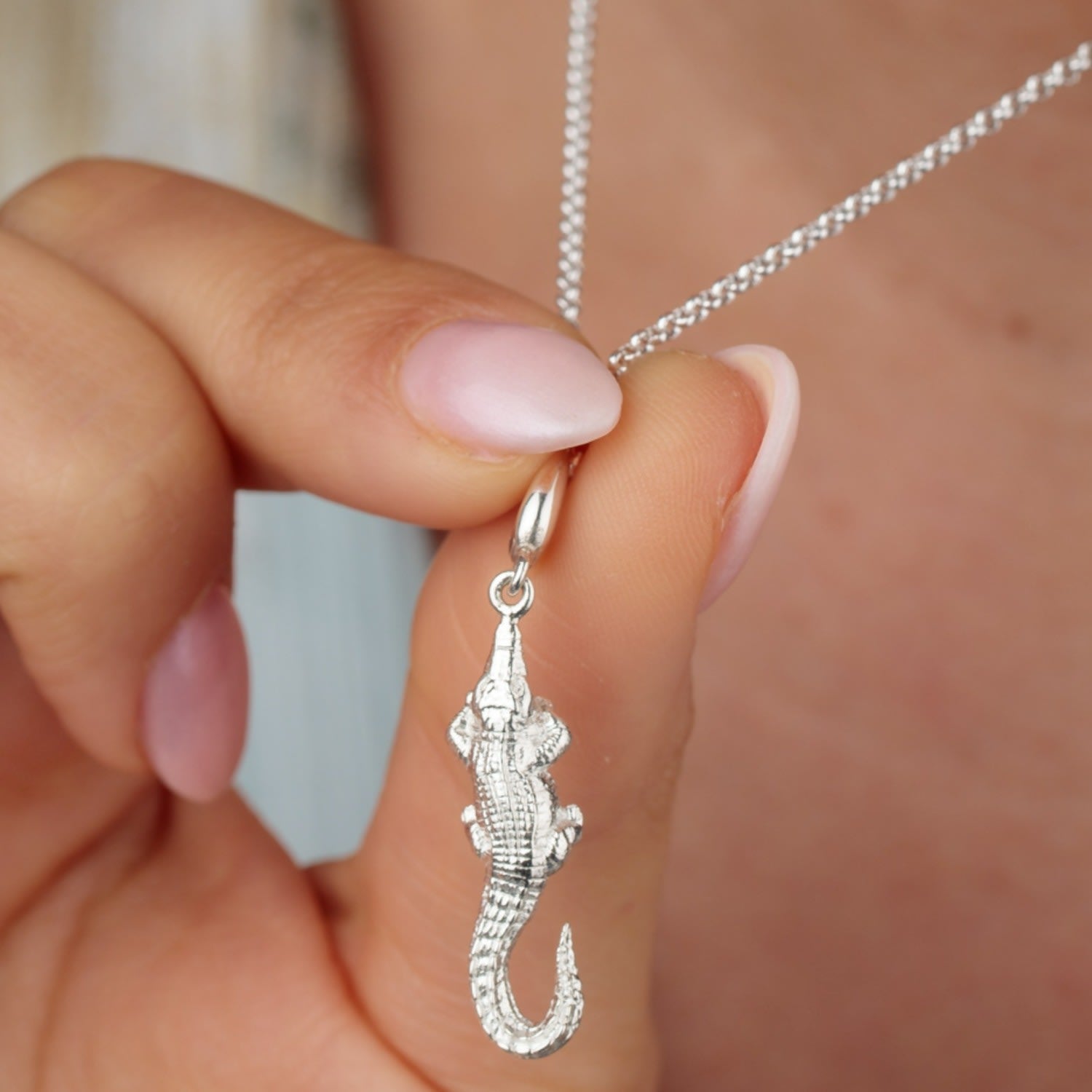 Sterling Silver Crocodile Charm Necklace