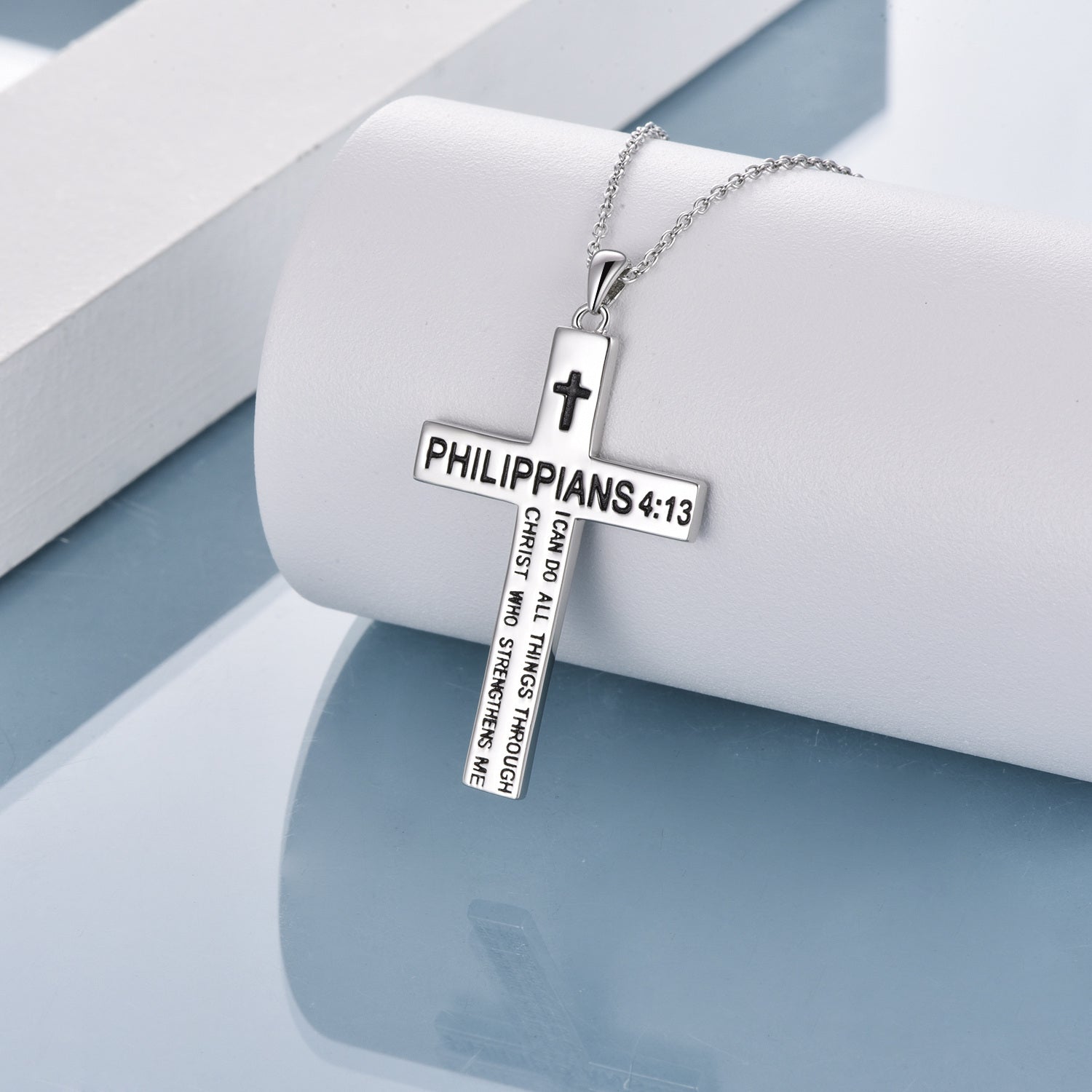 Sterling Silver Cross Belief Courage Pendant Necklace with Engraved Word