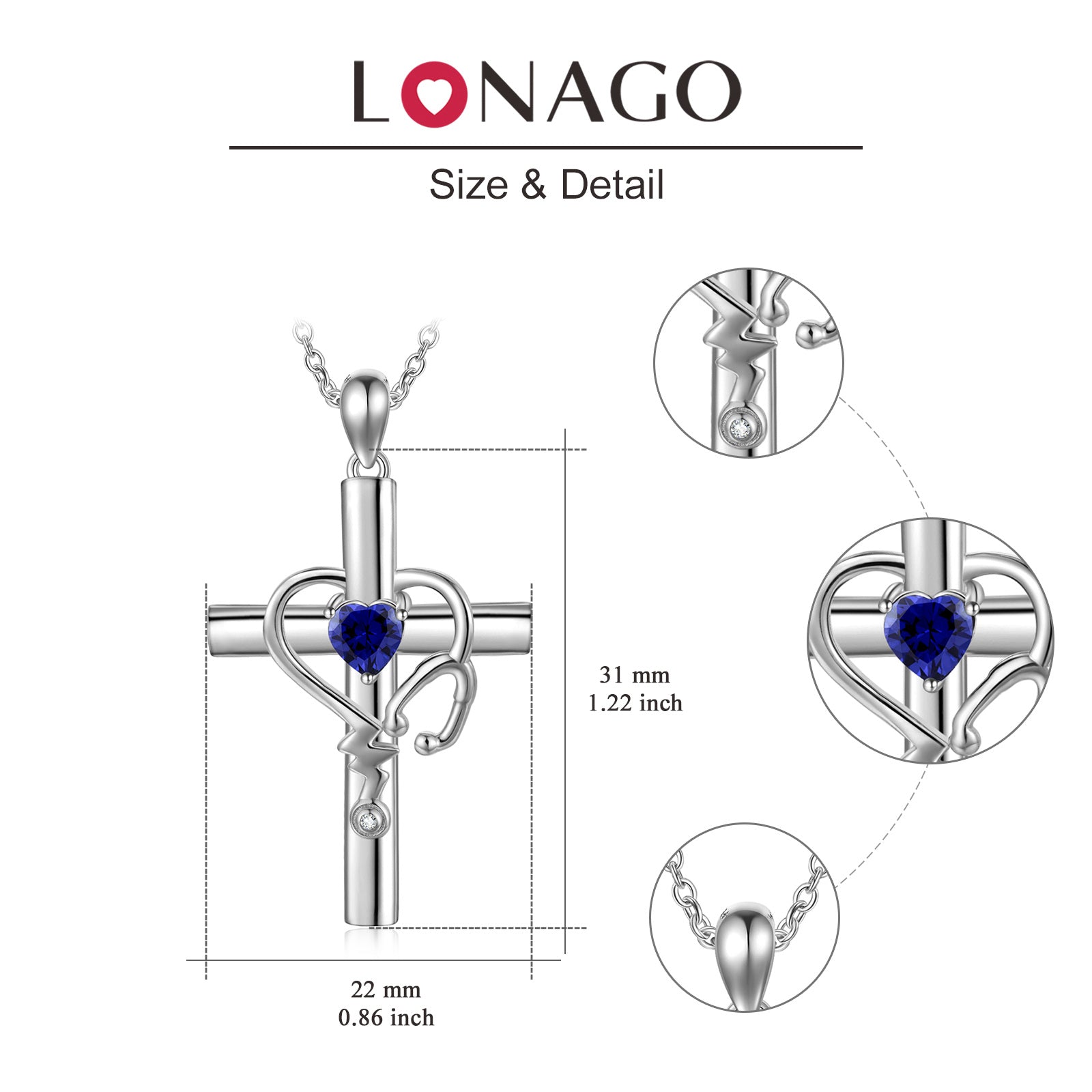 Sterling Silver Cubic Zirconia Cross Electrocardiogram Heart Necklace for Women
