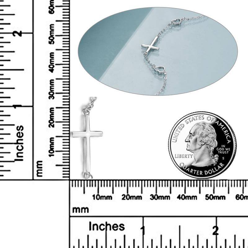 Sterling Silver Cross & Heart Charm Bracelet