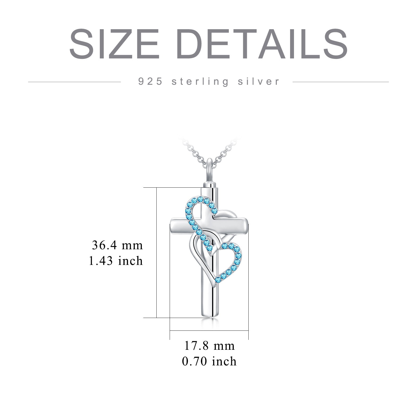 Sterling Silver Cubic Zirconia Cross & Heart With Heart Urn Necklace For Ashes
