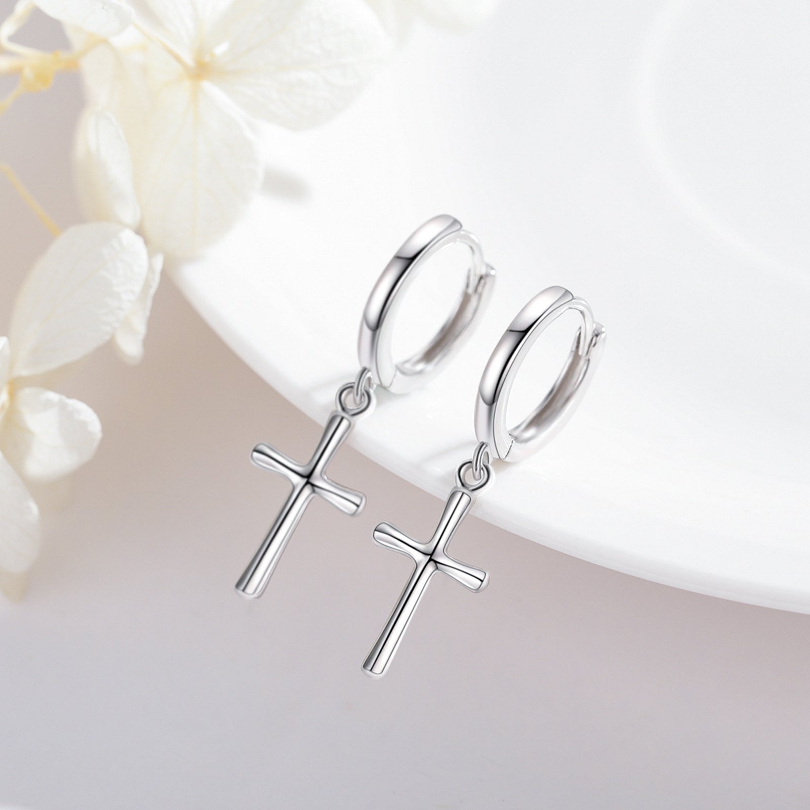Sterling Silver Cross Hoop Earrings