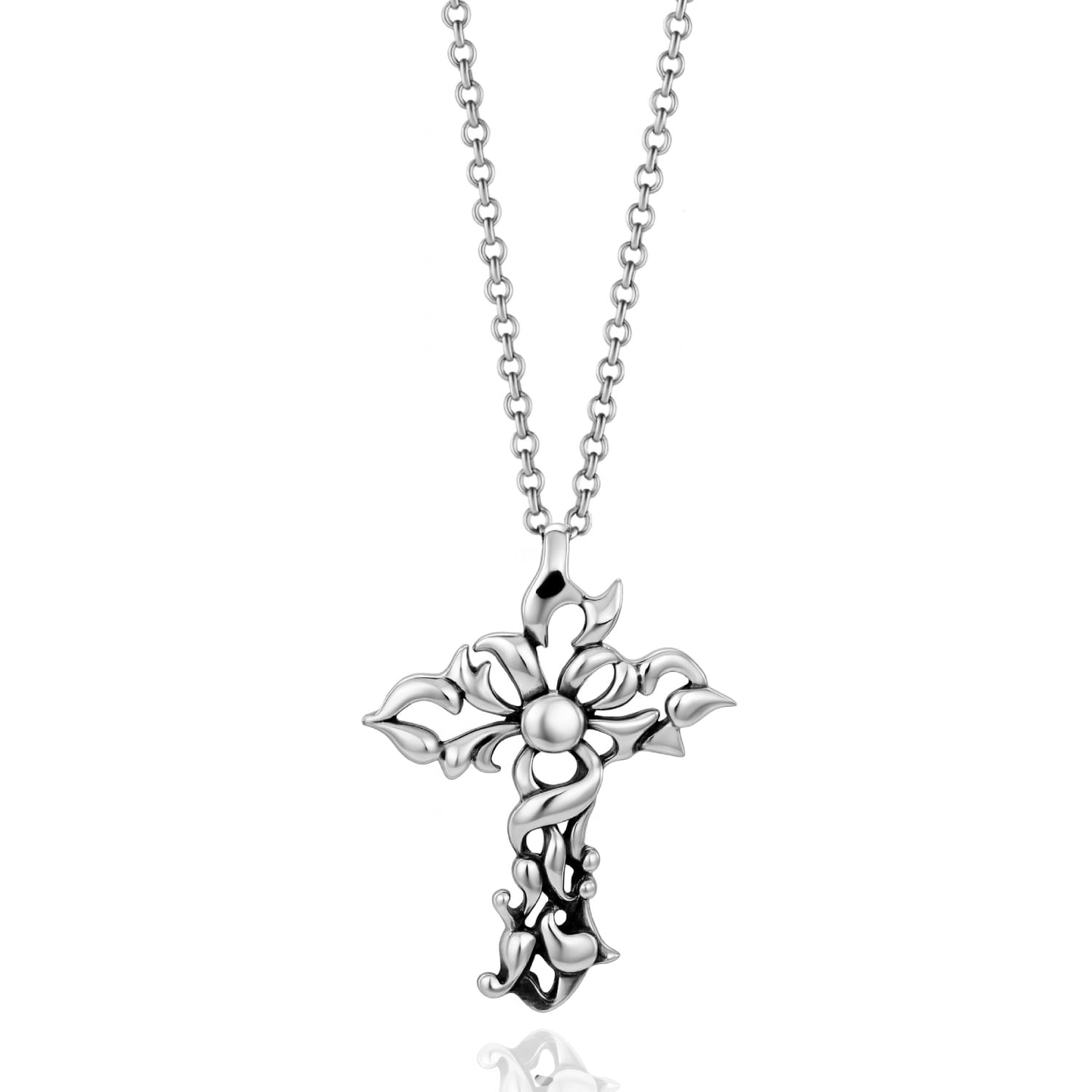 Sterling Silver Cross Necklace With Floral Lucia Weave