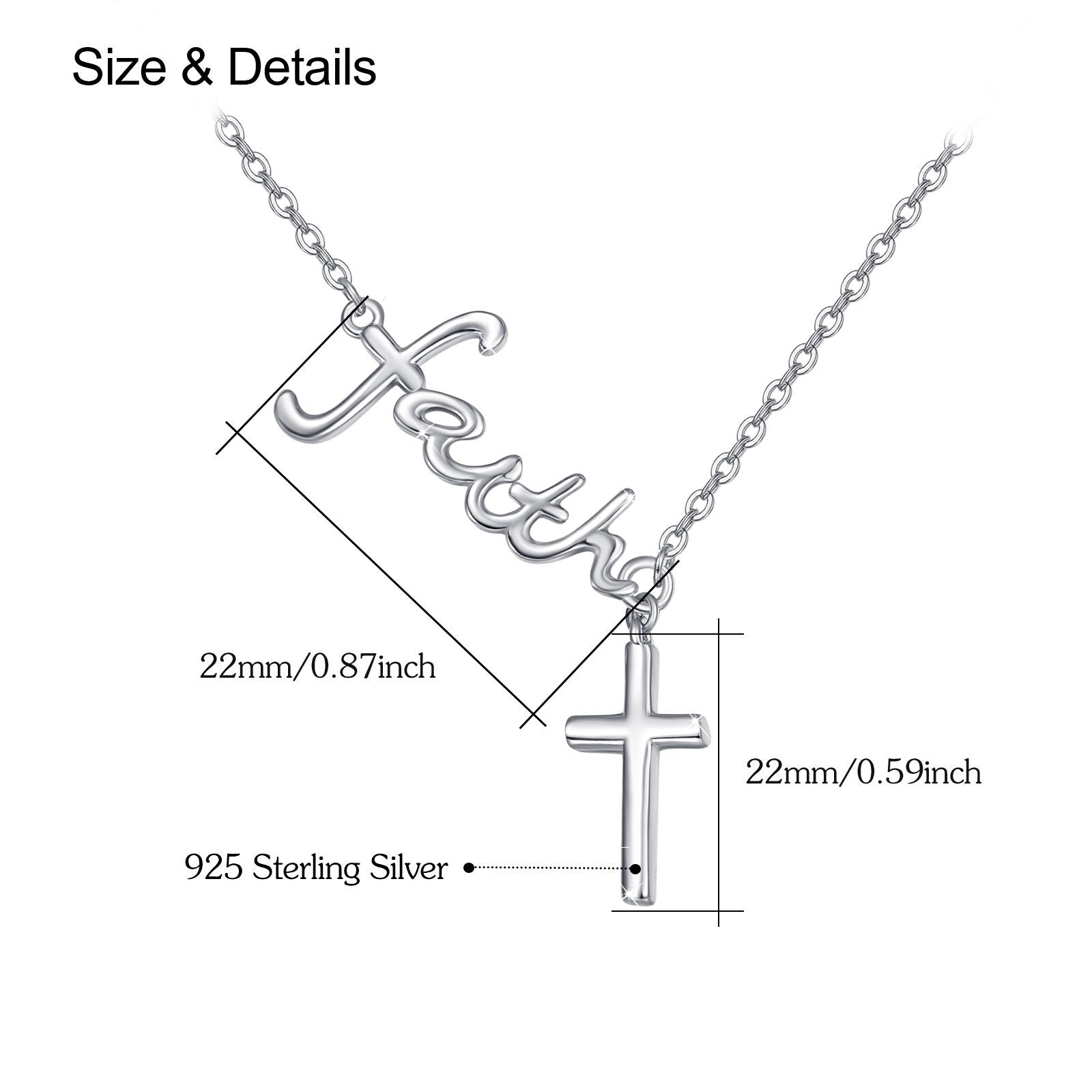Sterling Silver Cross Non-adjustable Y-Necklace with Engraved Word