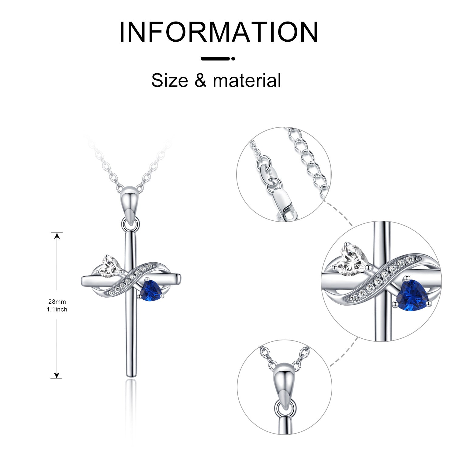 Sterling Silver Cubic Zirconia Cross Pendant Necklace