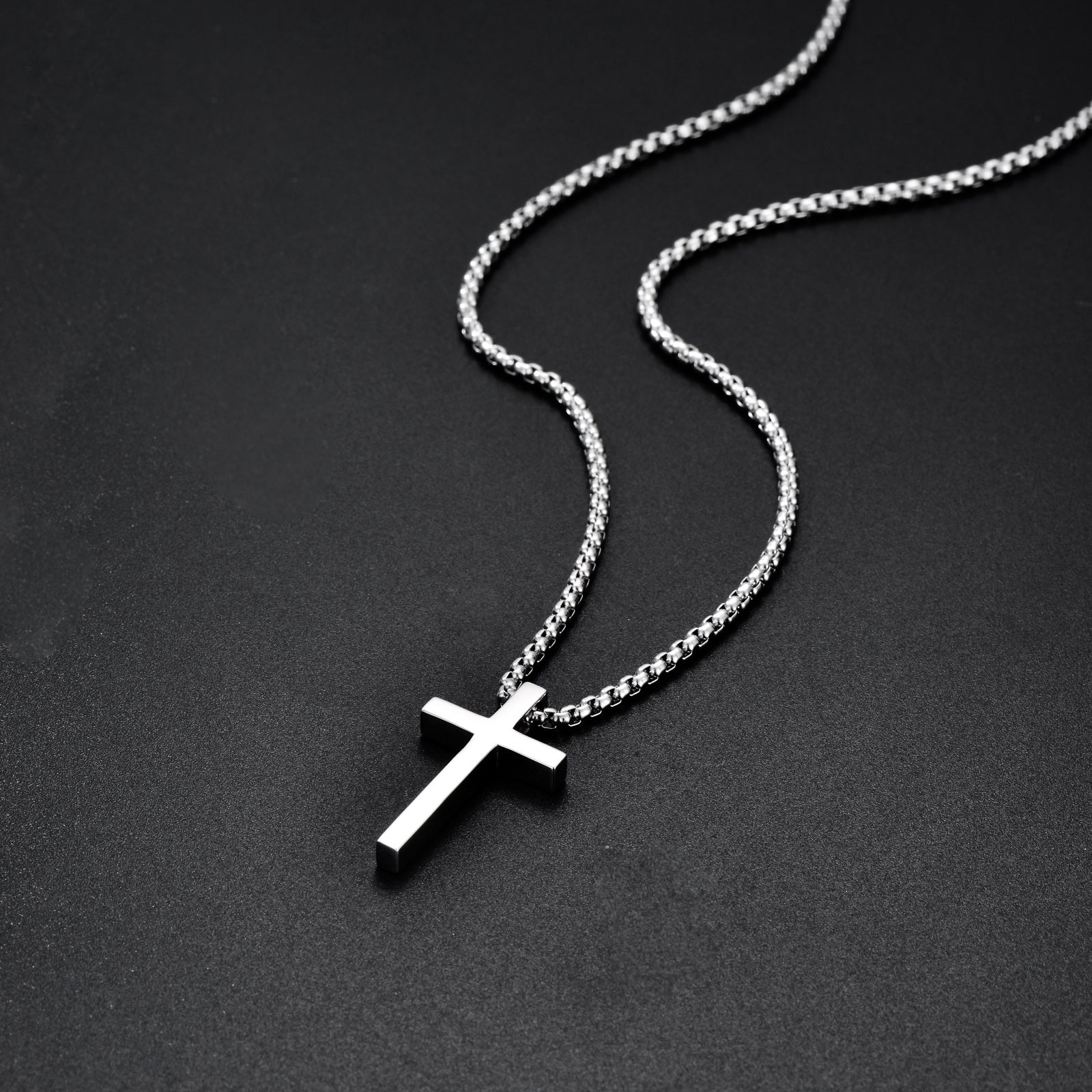 Sterling Silver Cross Pendant Necklace with Round Box Chain