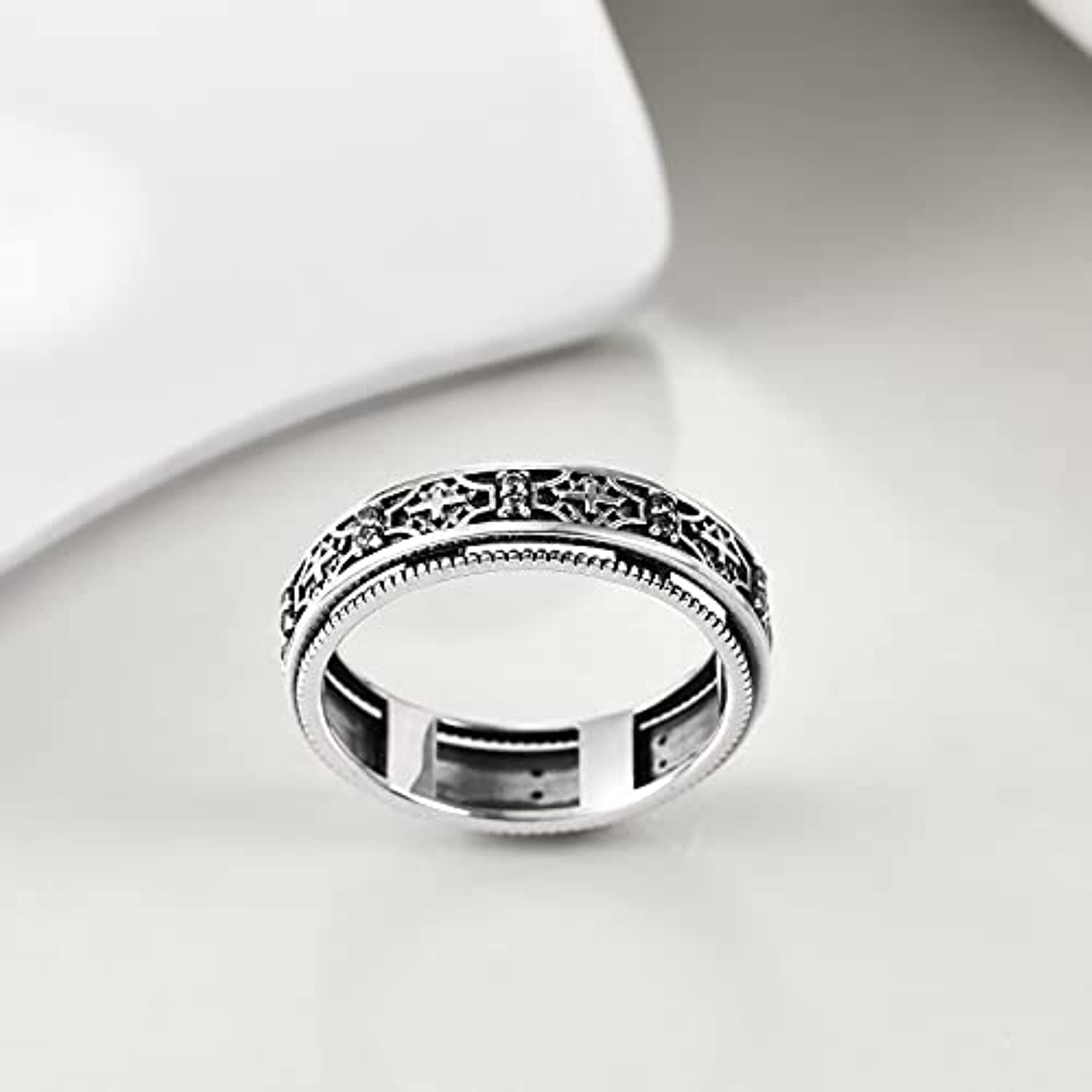 Sterling Silver Cubic Zirconia Cross Spinner Ring