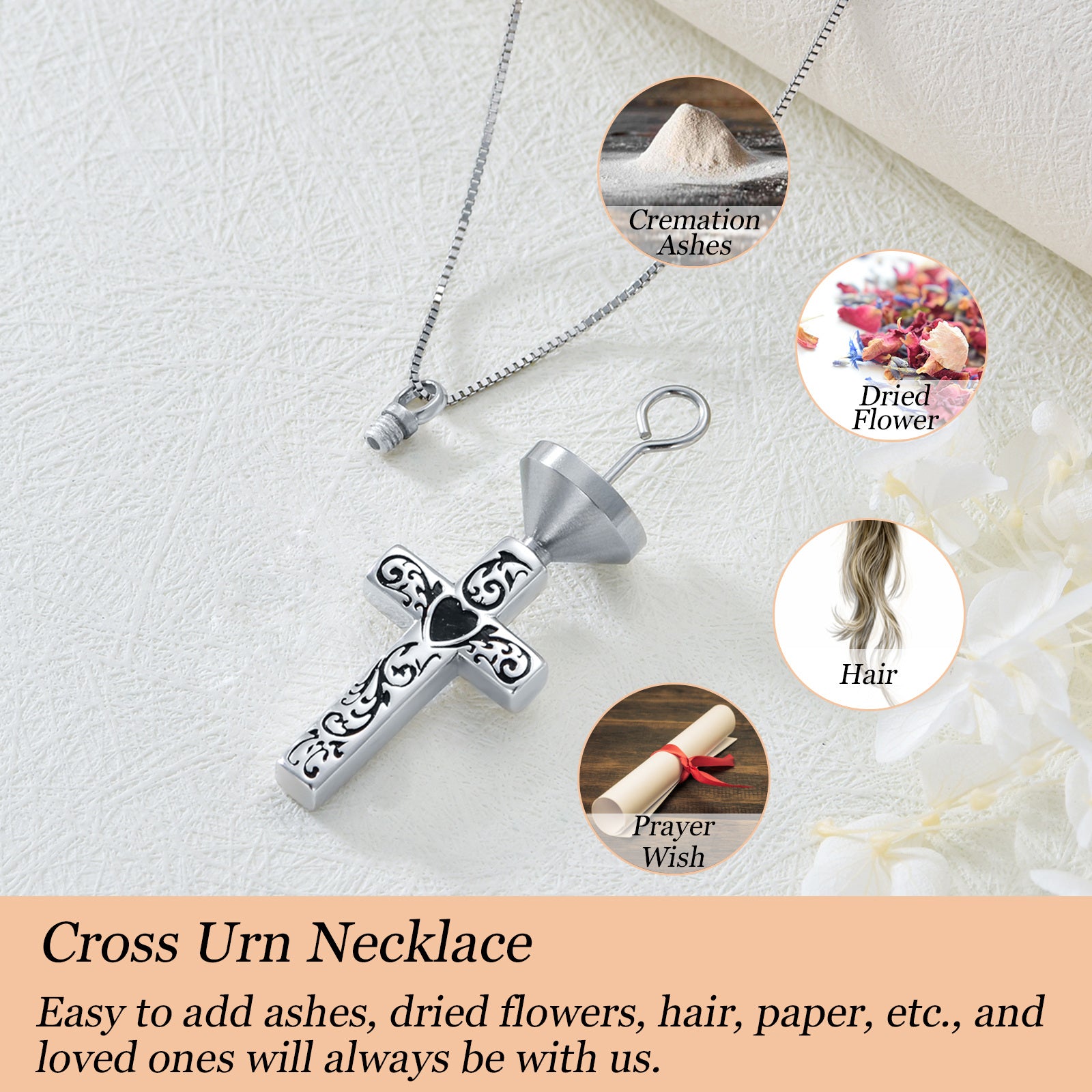 Sterling Silver Cross Urn Necklace for Ashes