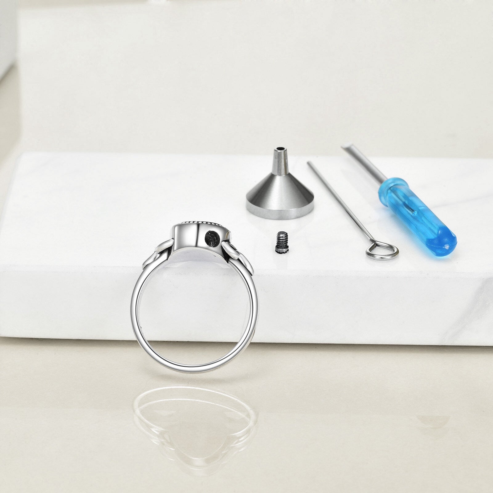 Sterling Silver Cross Urn Ring with Engraved Word