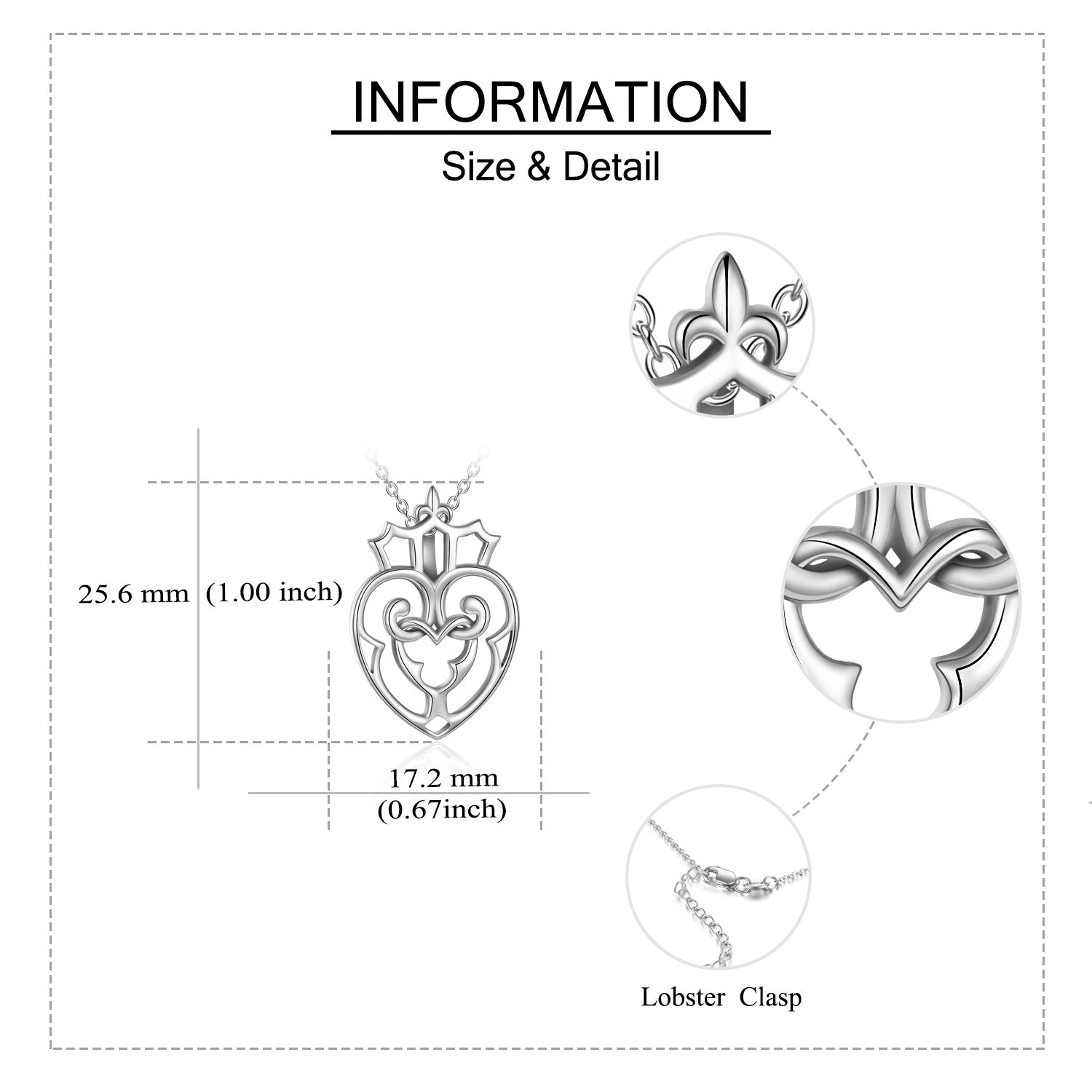 Sterling Silver Crown & Interlocking Hearts Pendant Necklace For Women Best Friends