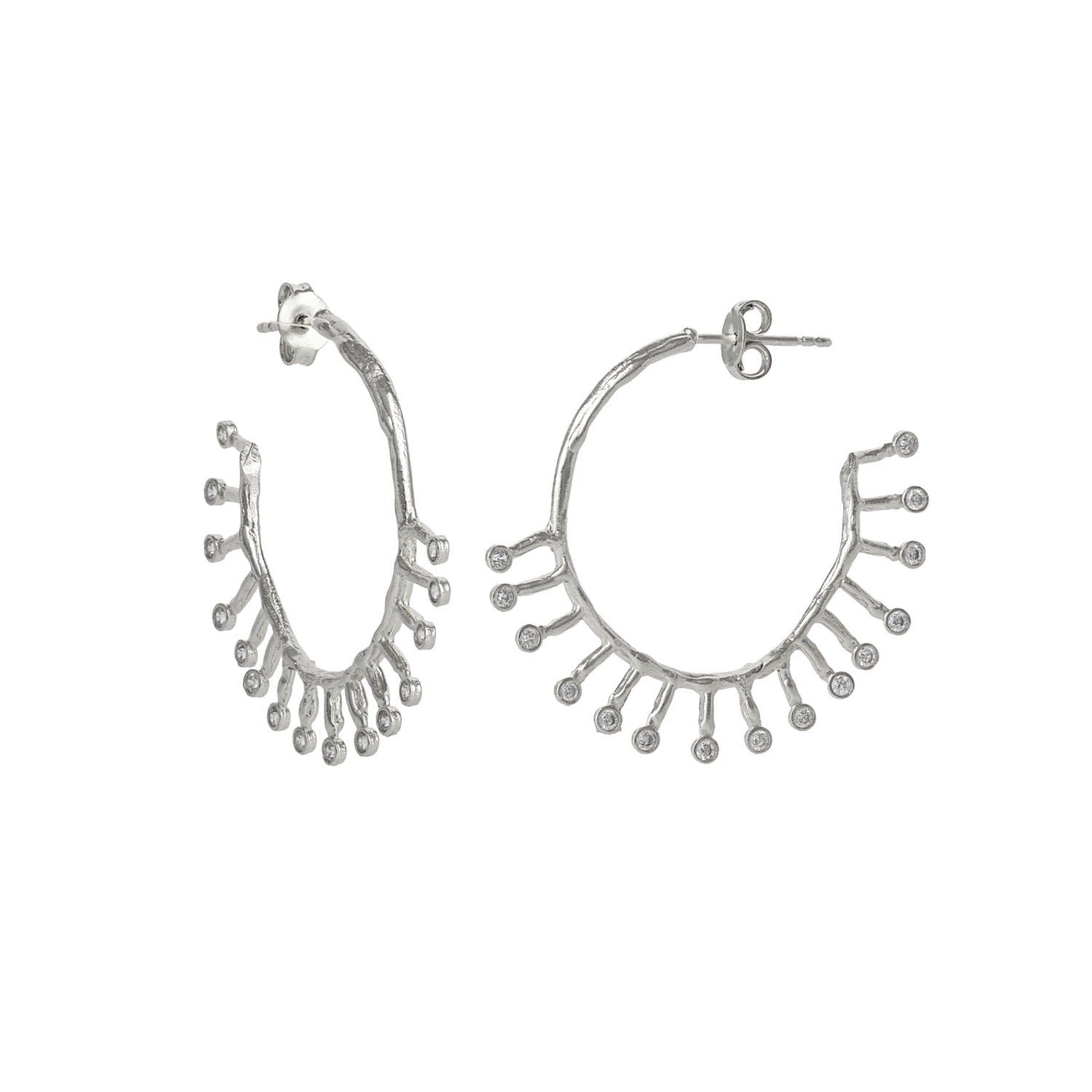 Sterling Silver Crown Hoop Earrings - Silver
