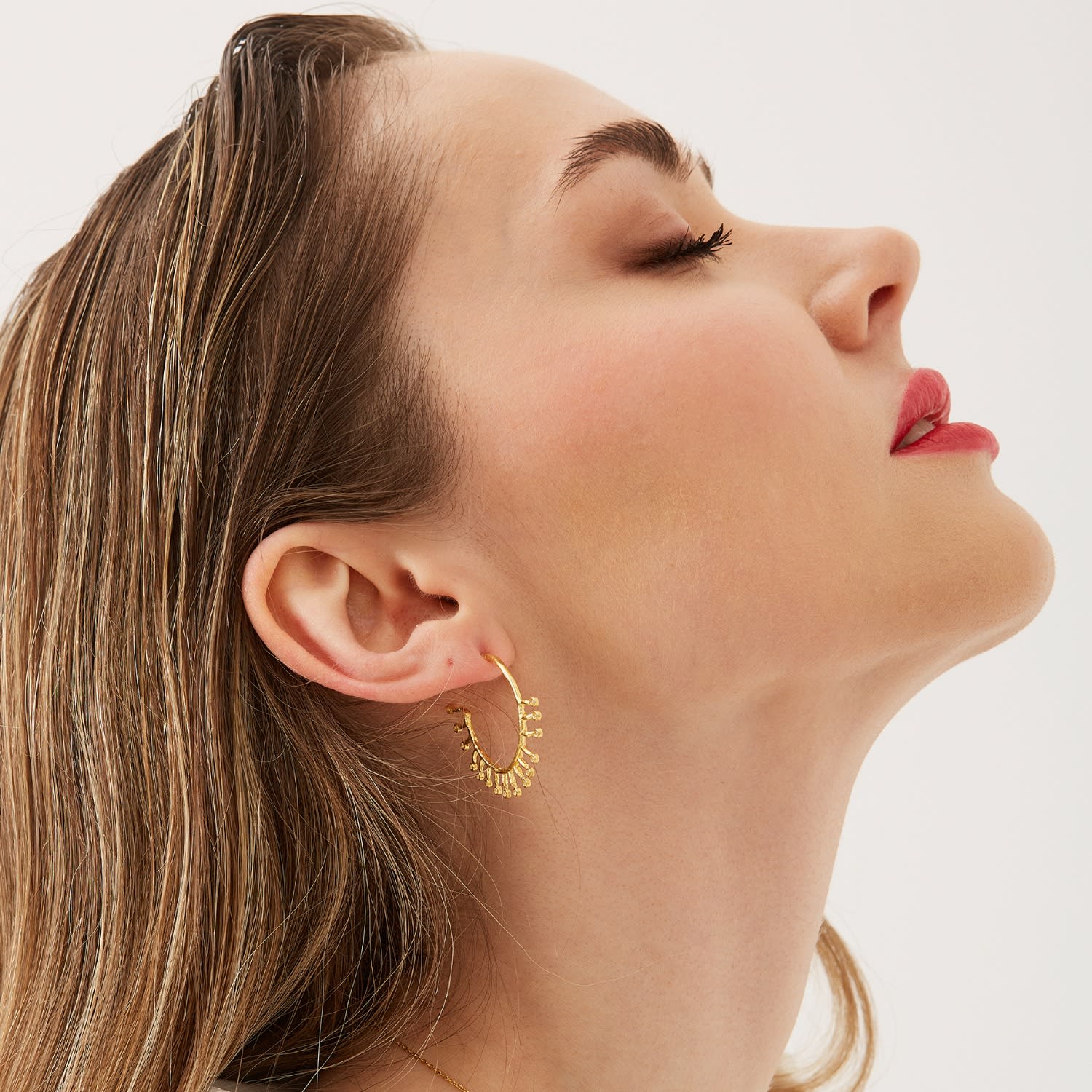 Sterling Silver Crown Hoop Earrings - Gold