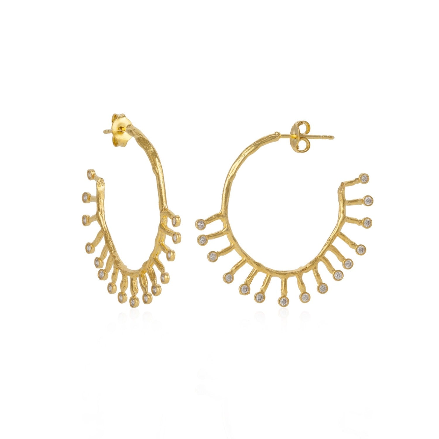 Sterling Silver Crown Hoop Earrings - Gold