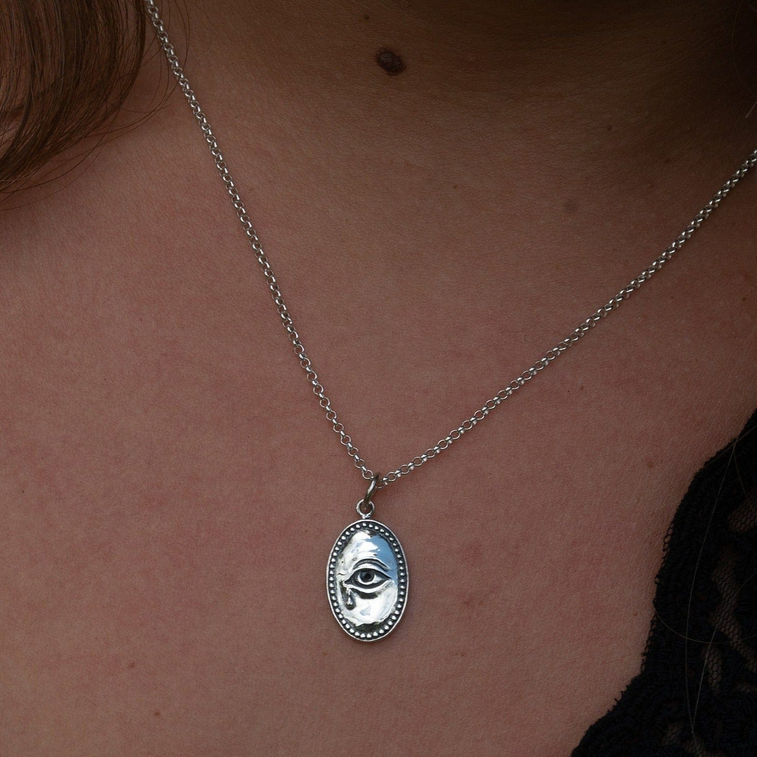 Sterling Silver Crying Eye Charm Necklace