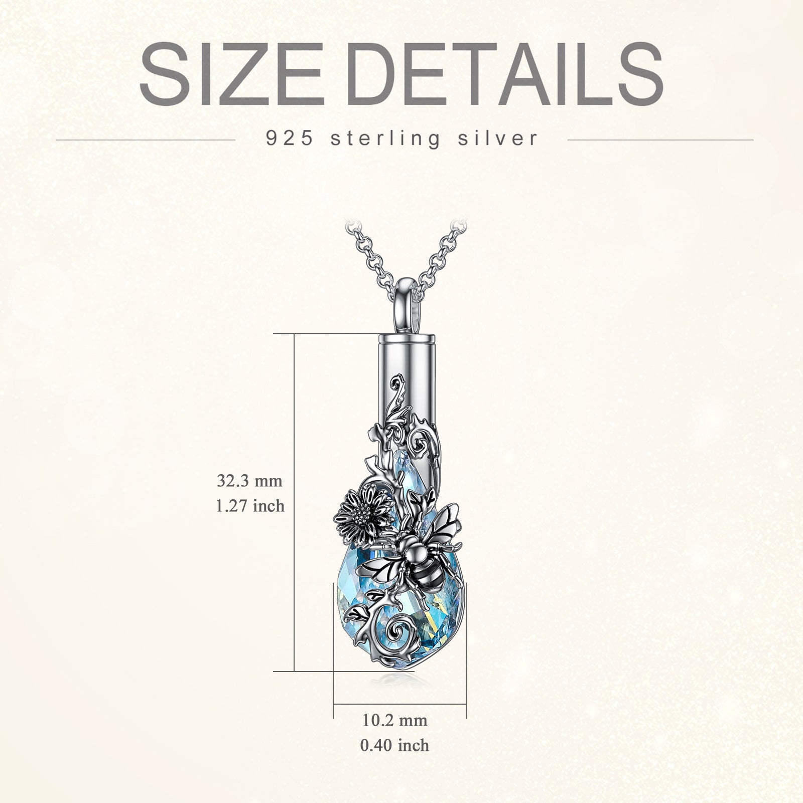 Sterling Silver Drop Crystal Bee & Sunflower Urn Necklace For Ashes