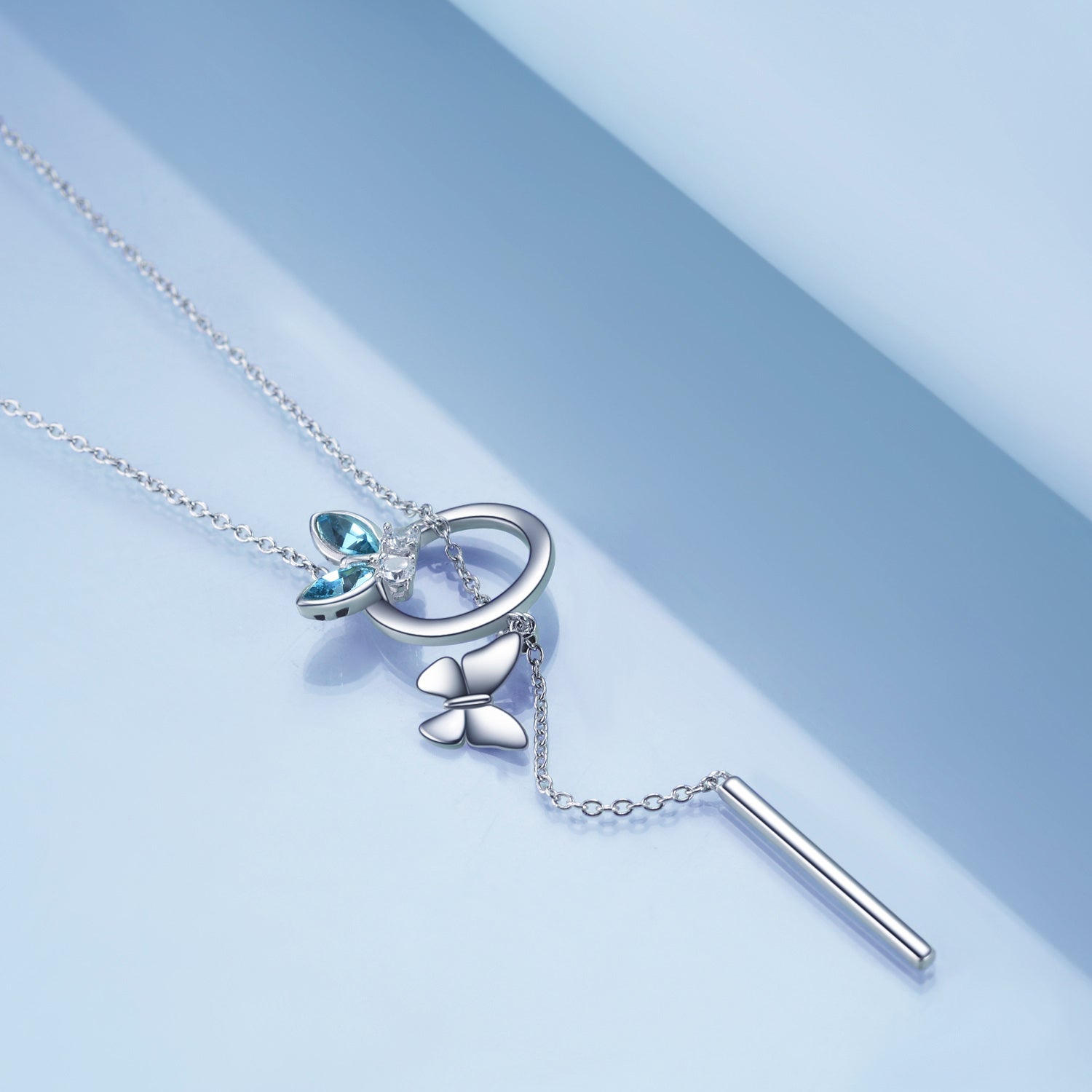 Sterling Silver Crystal Butterfly Adjustable Y Necklace