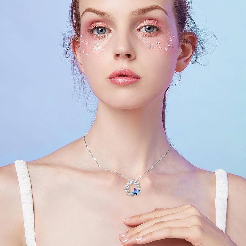 Sterling Silver Crystal Butterfly Pendant Necklace