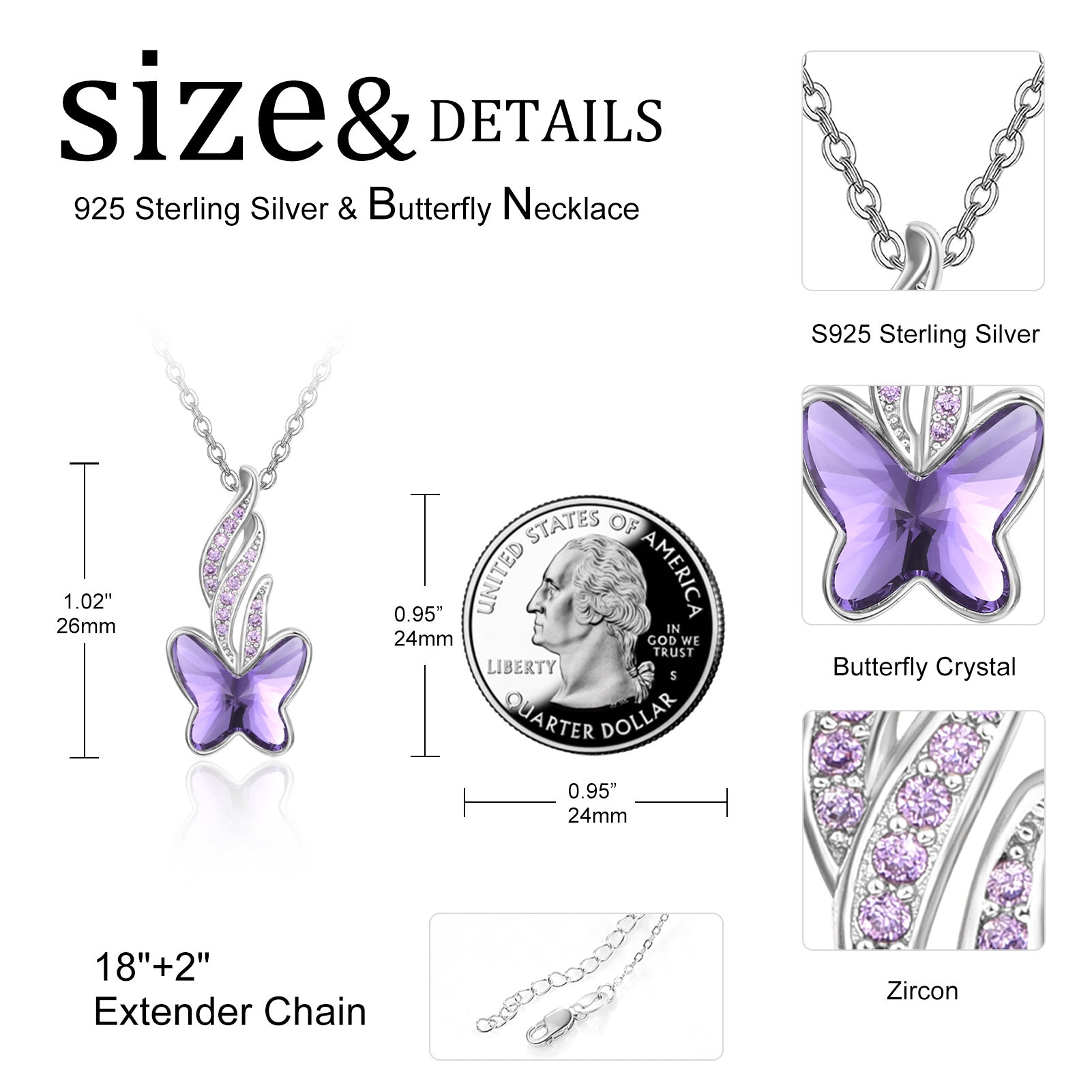 Sterling Silver Crystal Butterfly Pendant Necklace