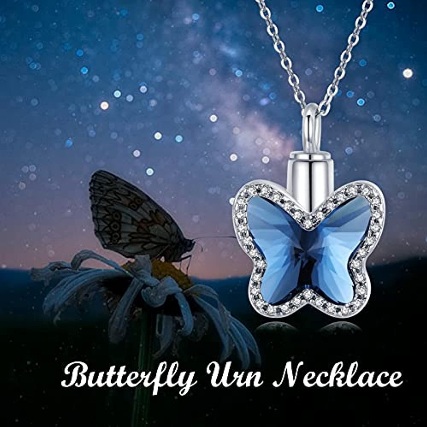 Sterling Silver Crystal Butterfly Urn Necklace for Ashes