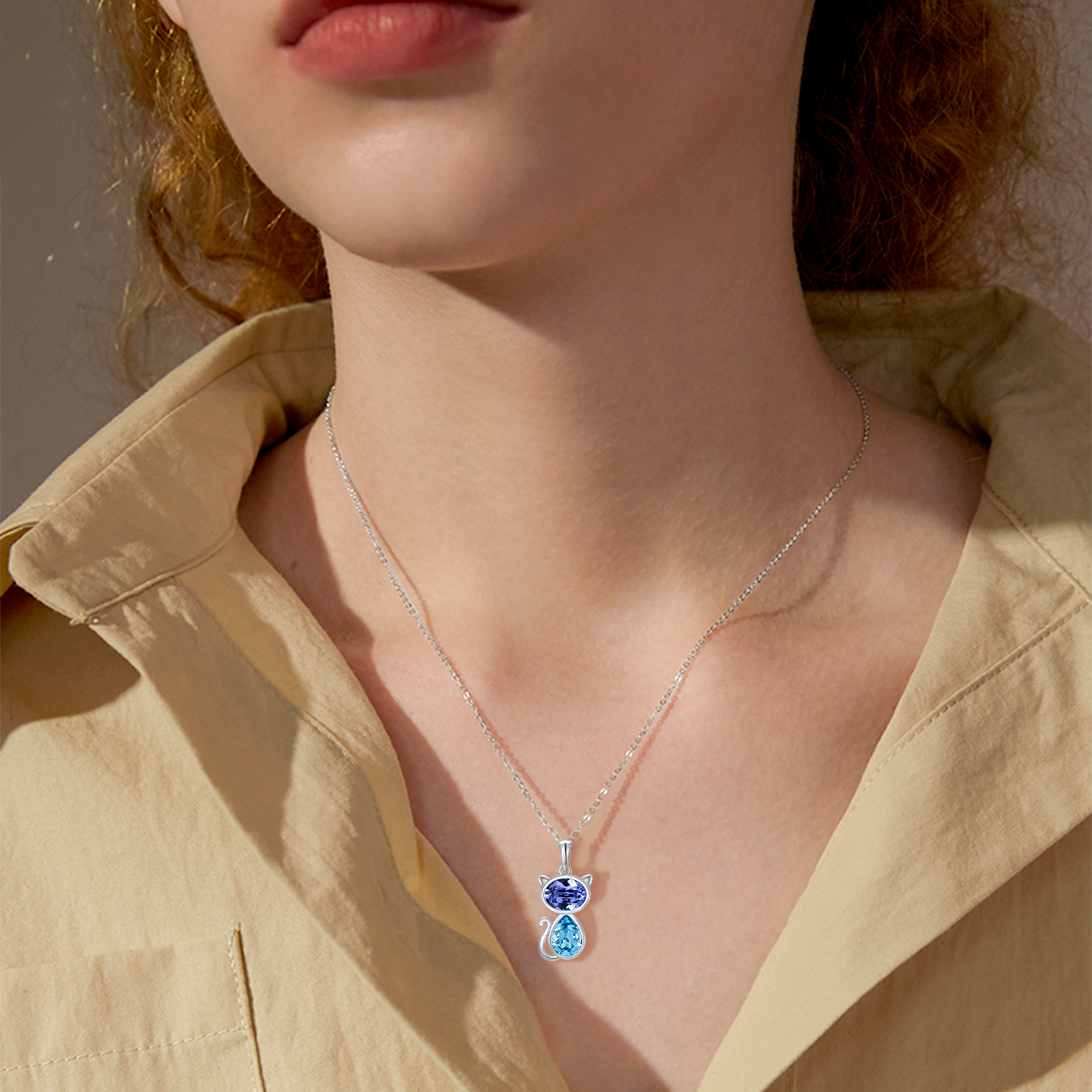 Sterling Silver Crystal Cat Pendant Necklace