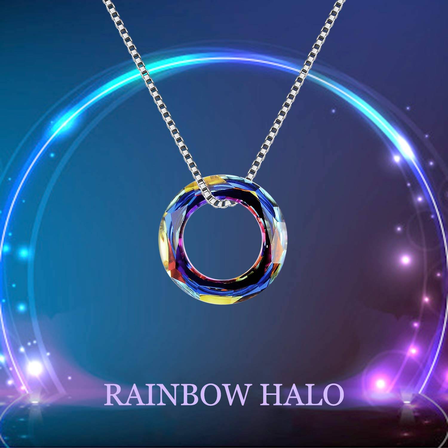 Sterling Silver Circle Crystal Pendant Necklace for Women
