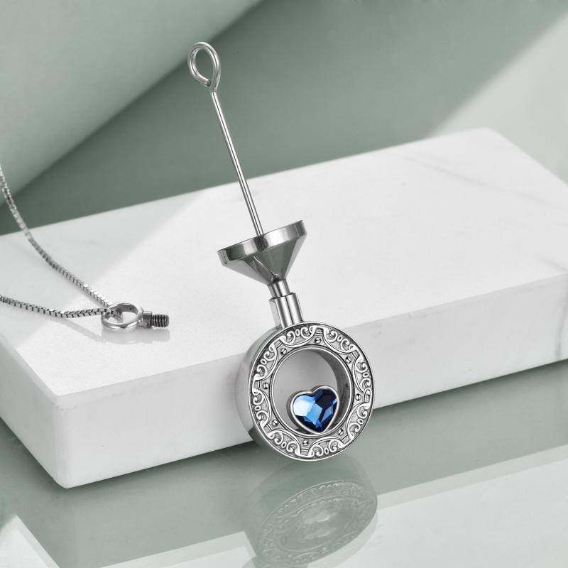 Sterling Silver Crystal Circle Urn Necklace for Ashes