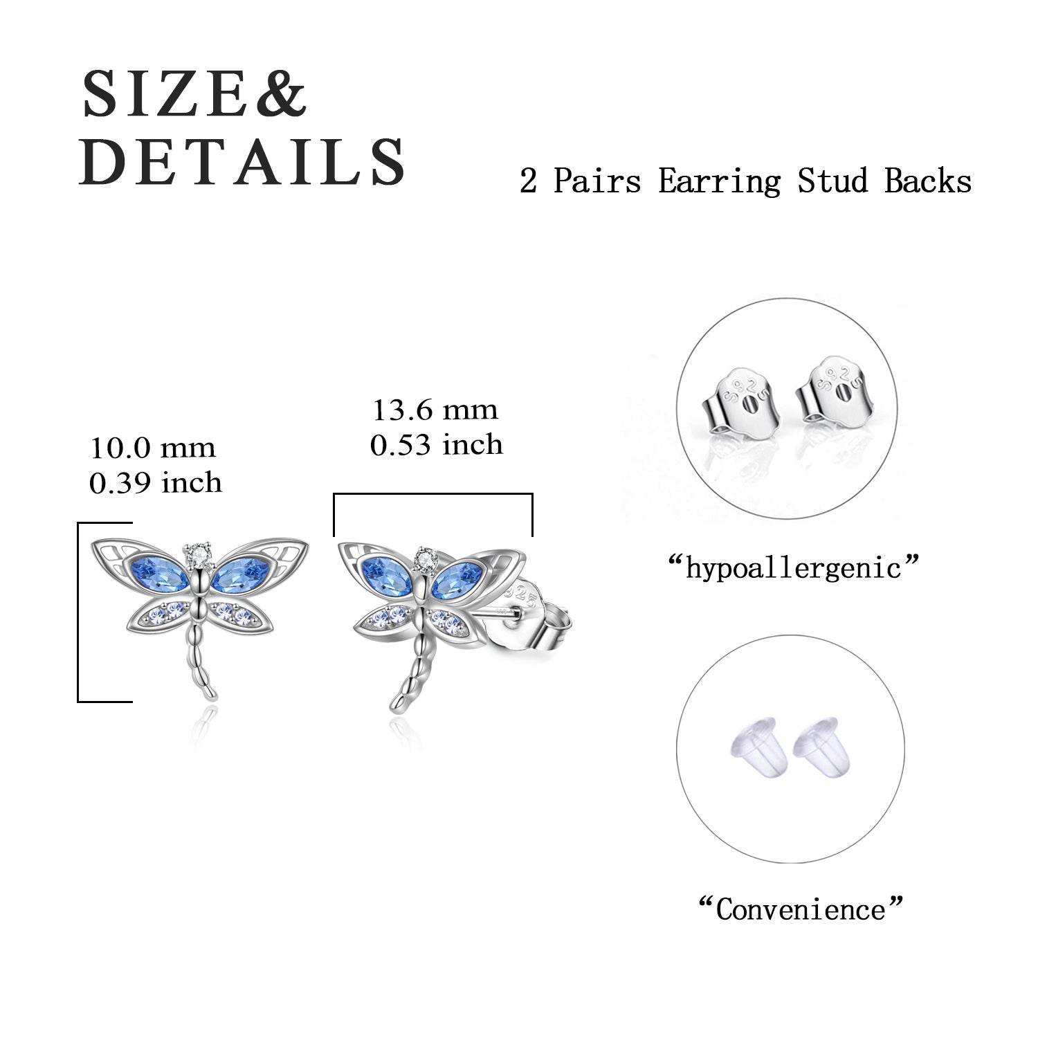 Sterling Silver Crystal Dragonfly Stud Earrings