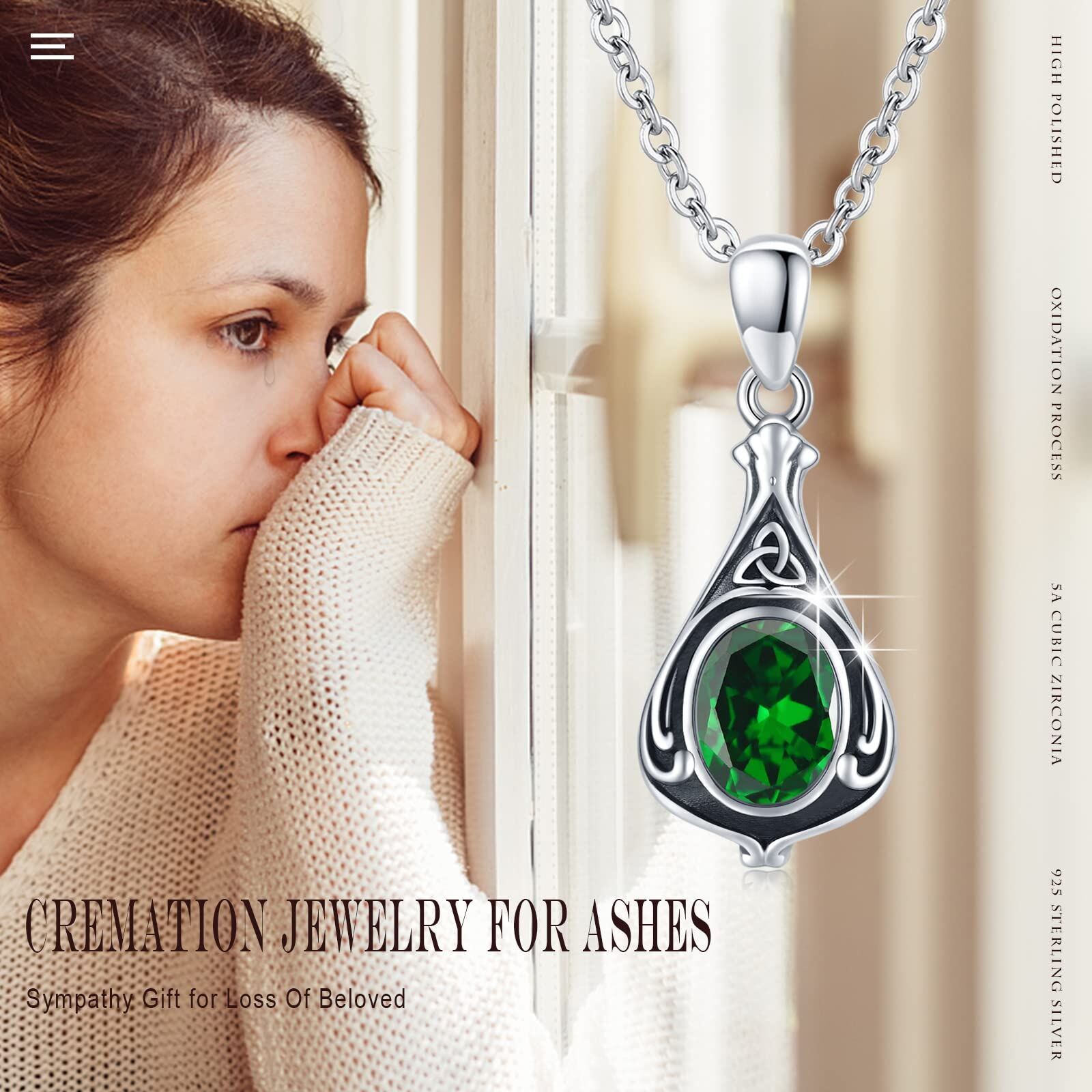 Sterling Silver Crystal Drop Shape Celtic Knot Urn Necklace for Ashes