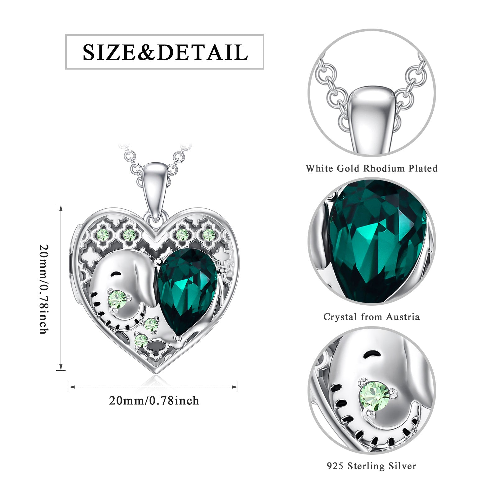 Sterling Silver Crystal Elephant & Heart Personalized Photo Locket Necklace