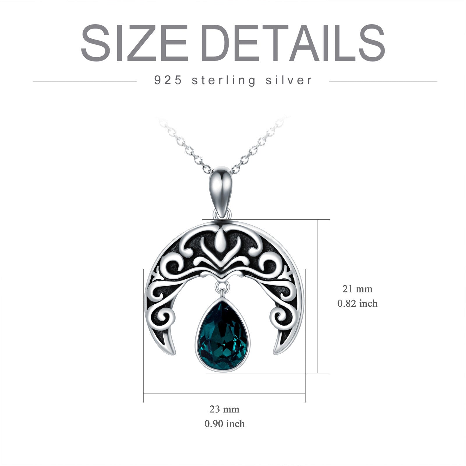 Sterling Silver Crystal Filament & Moon Pendant Necklace