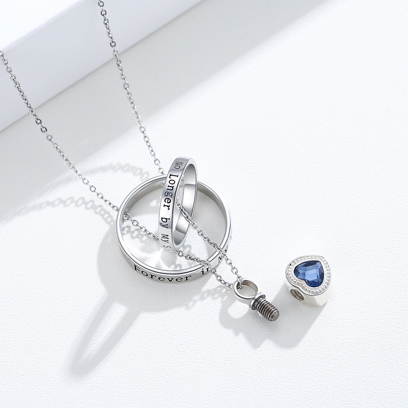Sterling Silver Crystal Heart With Rotatable Circle Heart Urn Necklace For Ashes With Engraved Word For Women