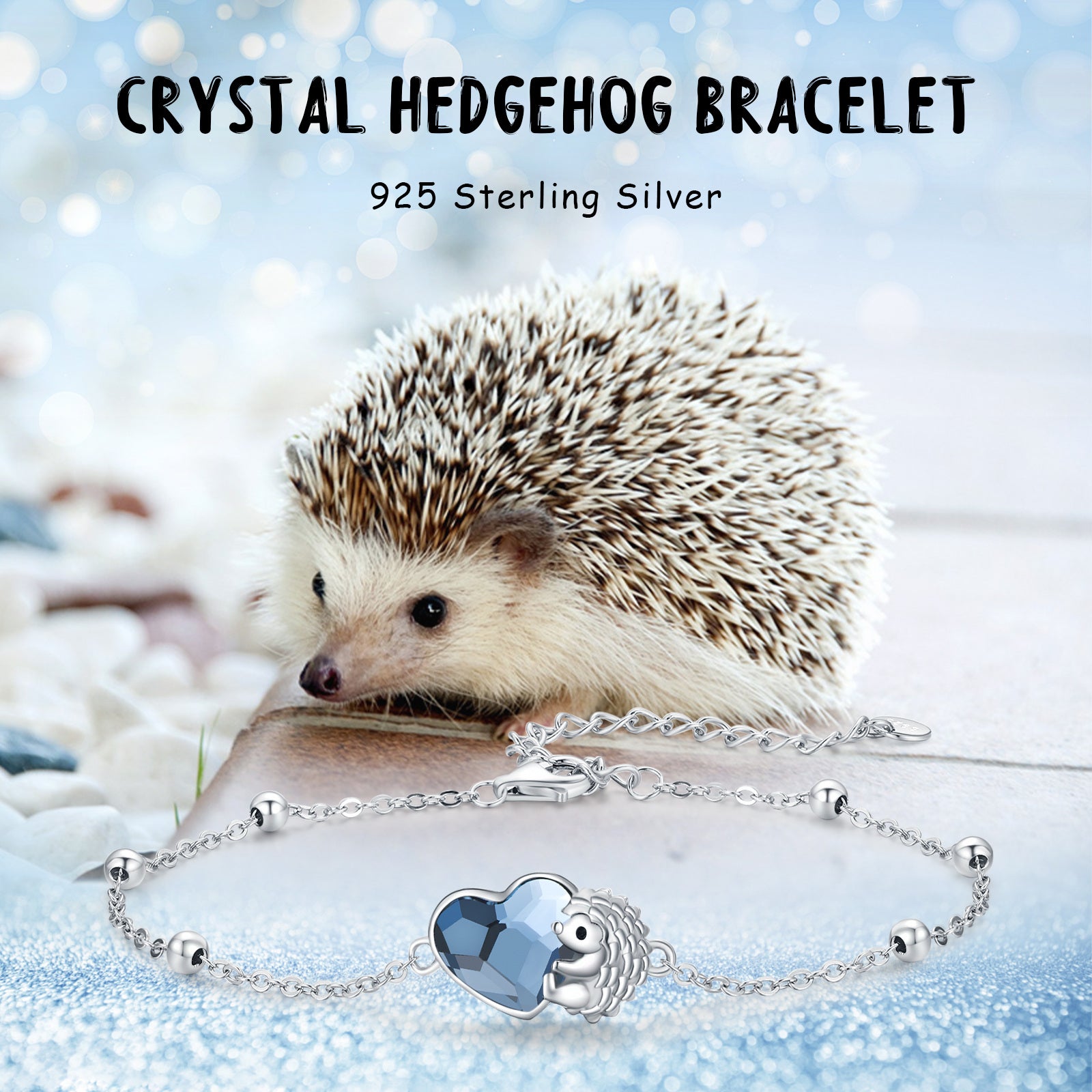 Sterling Silver Crystal Hedgehog & Heart Charm Bracelet