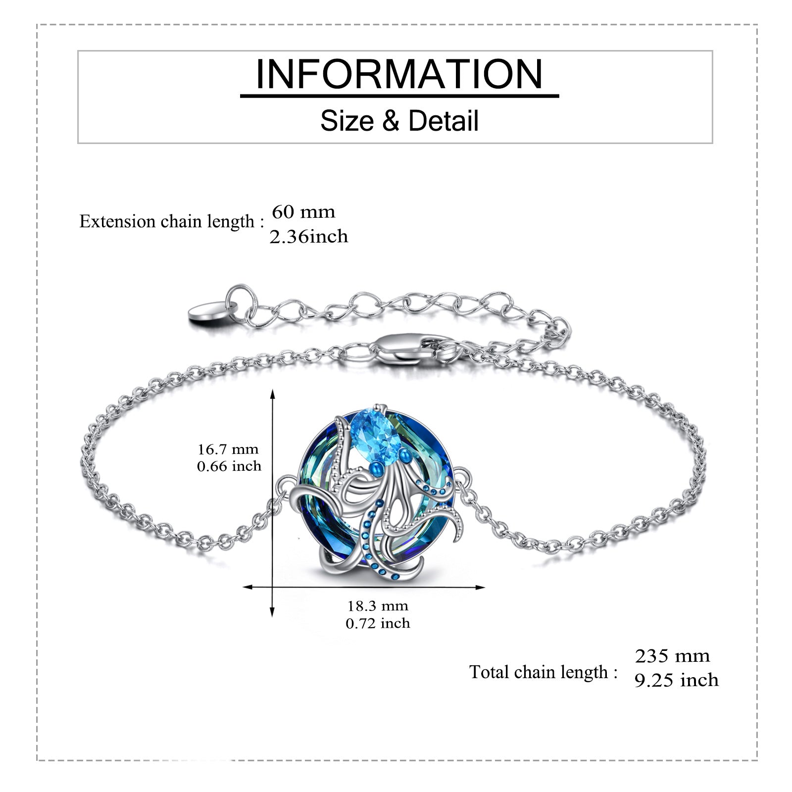 Sterling Silver Crystal Octopus Charm Bracelet