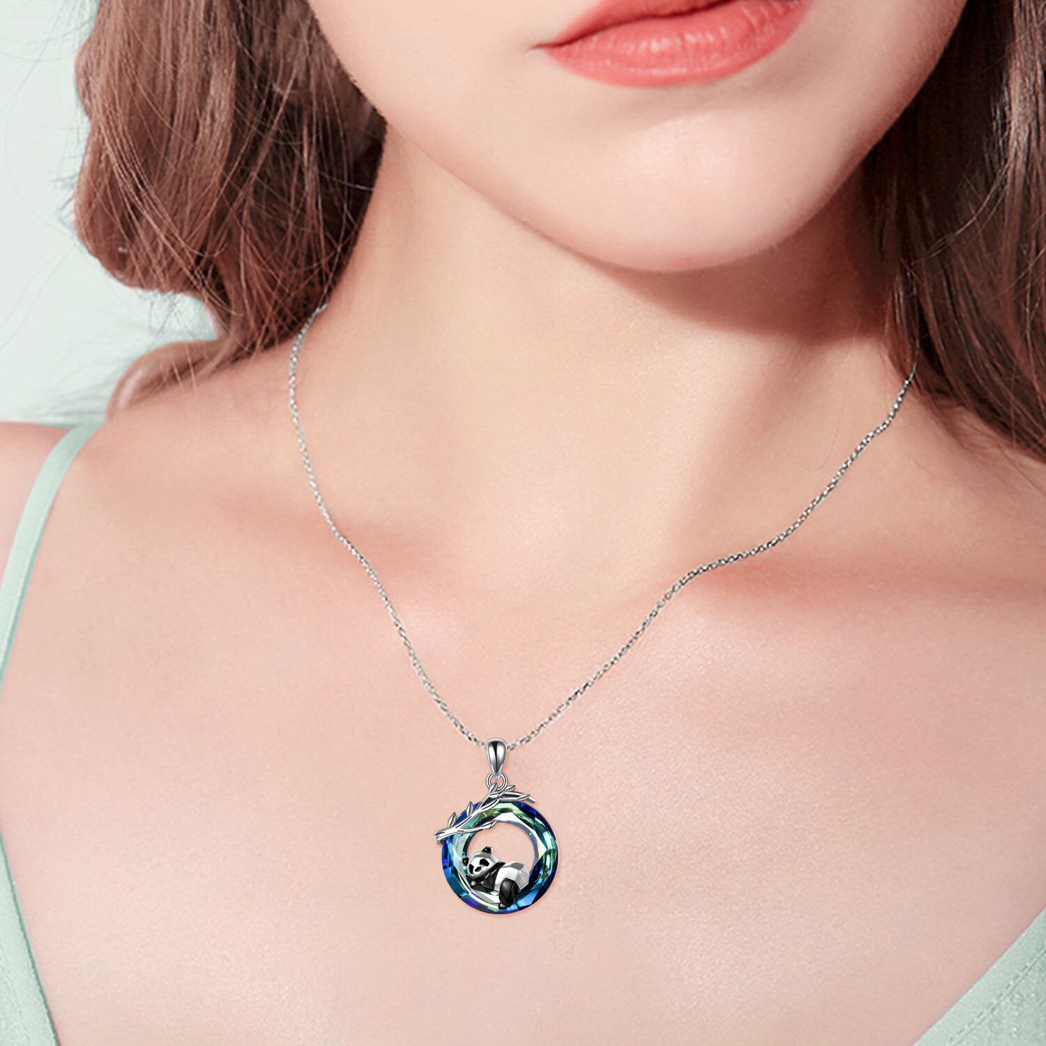 Sterling Silver Crystal Panda Pendant Necklace