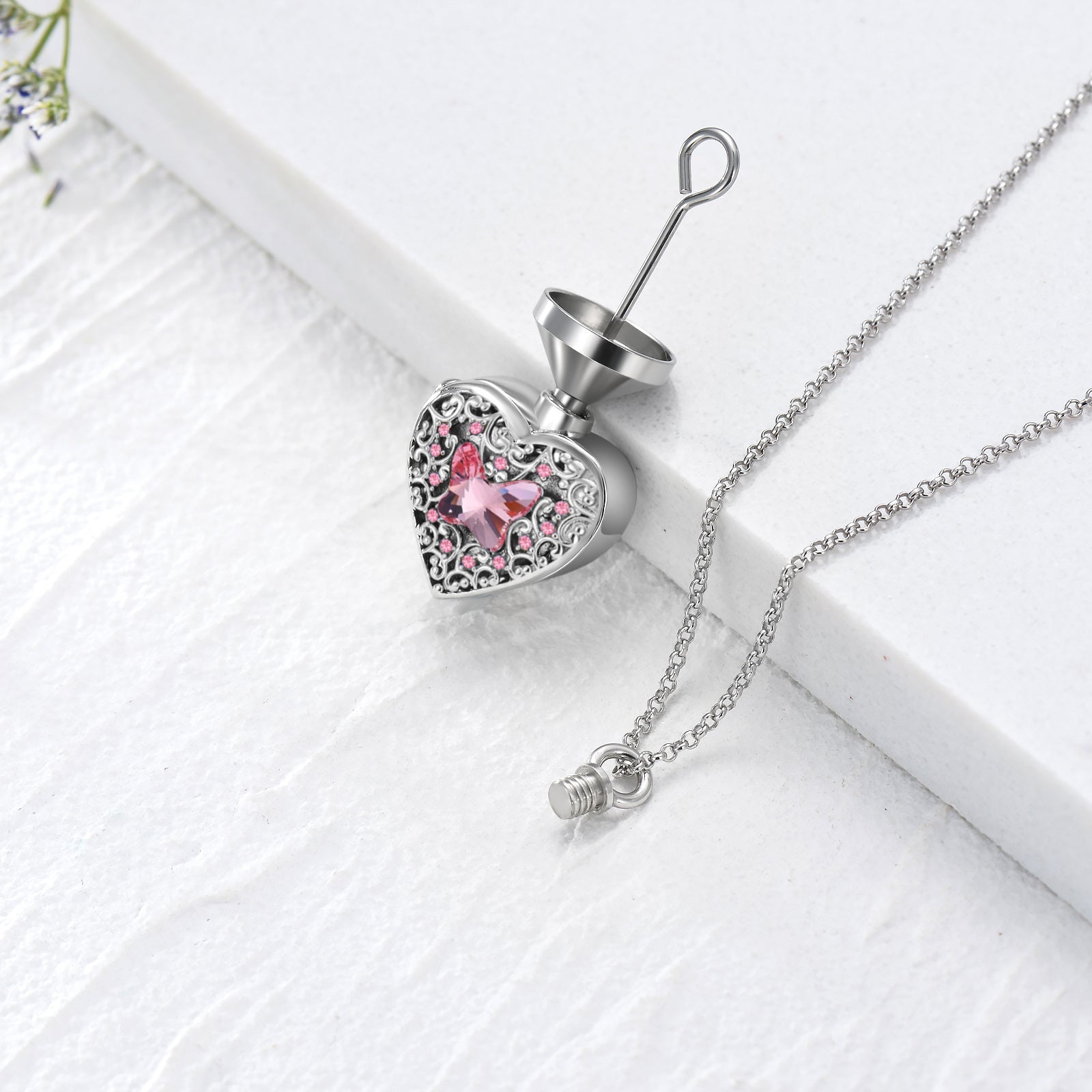 Sterling Silver Purple Crystal Personalized Engraving With Personalized Photo Heart Urn Necklace For Ashes For Women