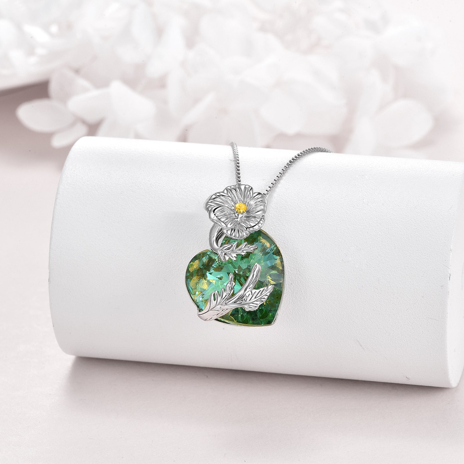 Sterling Silver Crystal Poppy Pendant Necklace