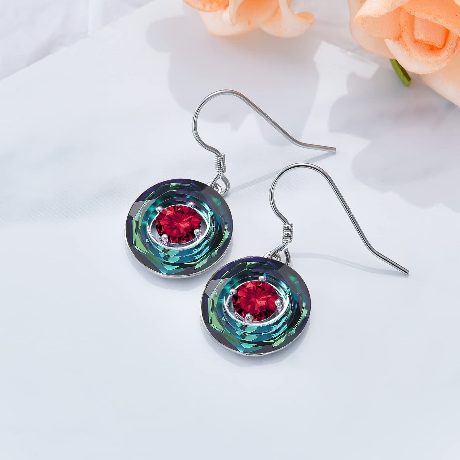 Sterling Silver Crystal Round Drop Earrings