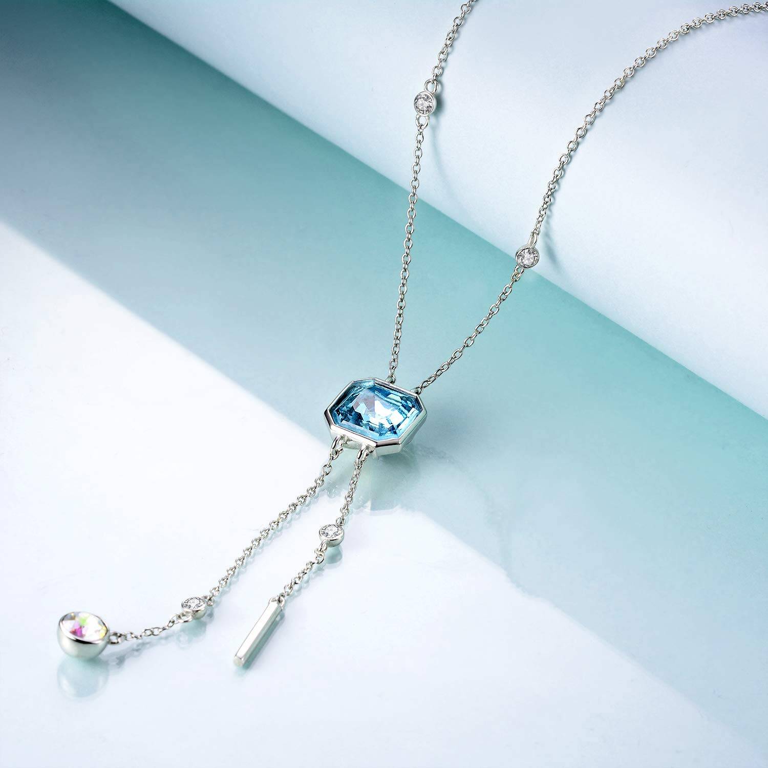 Sterling Silver Crystal Square Adjustable Y Necklace