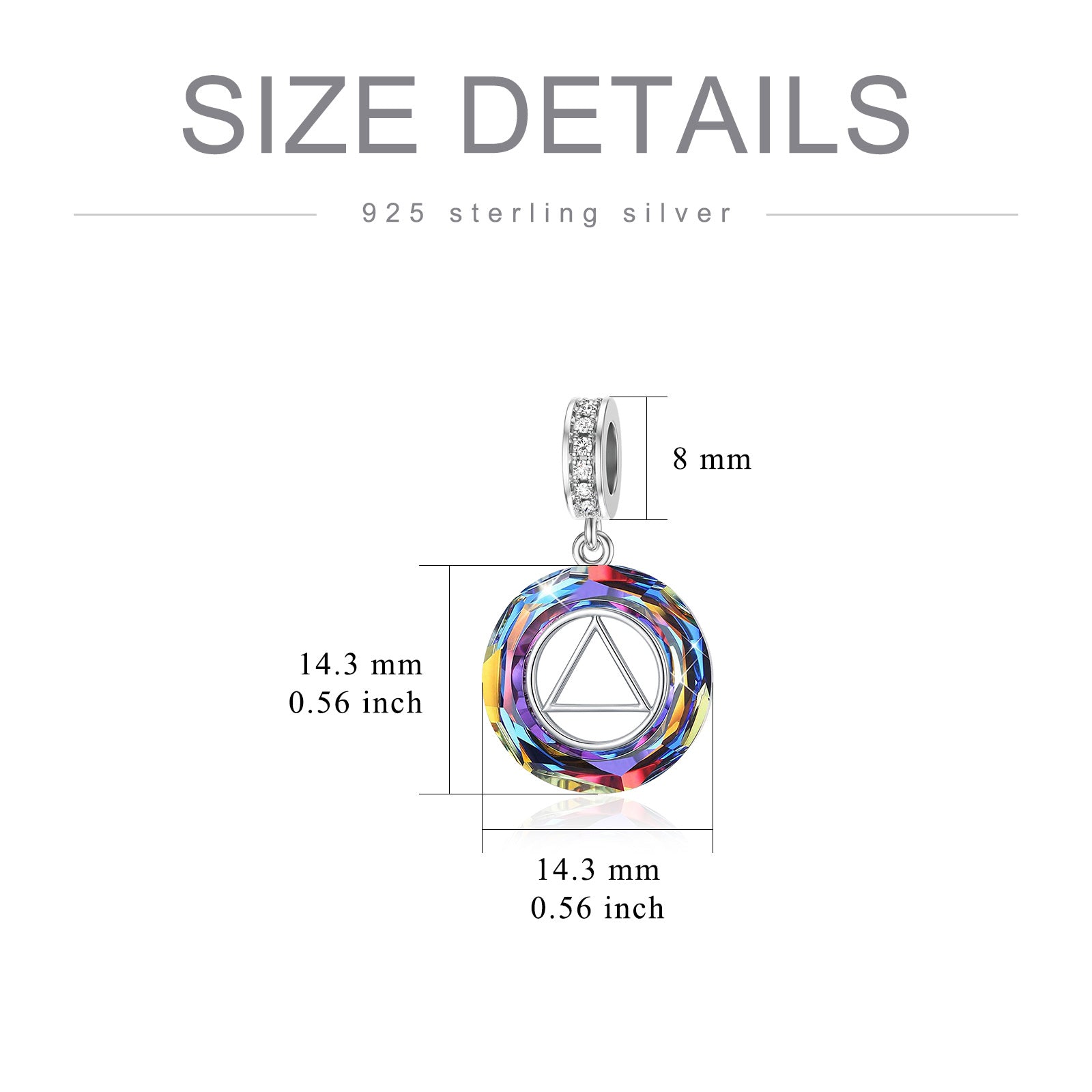 Sterling Silver Crystal Triangle Pendant Charms