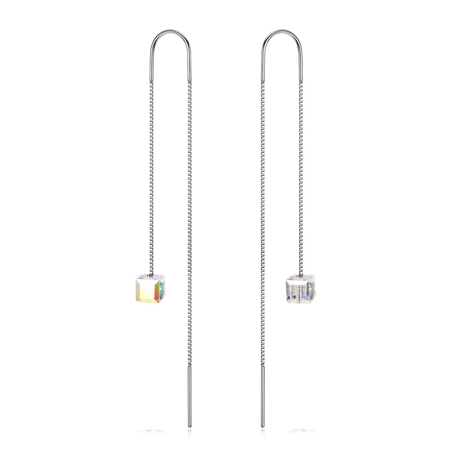 Sterling Silver Crystal Square Drop Earrings