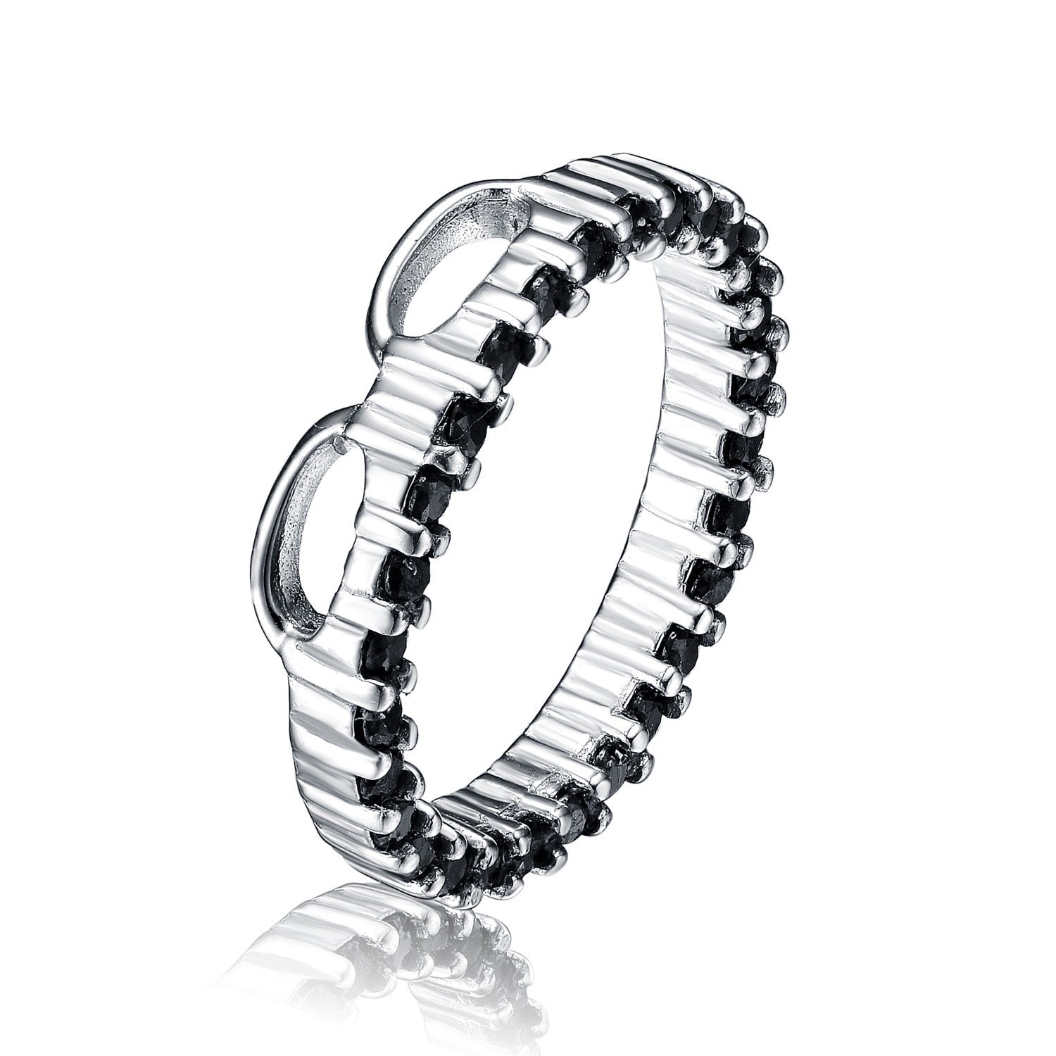 Sterling Silver Cubic Zirconia Black Round Circle Pendant Necklace