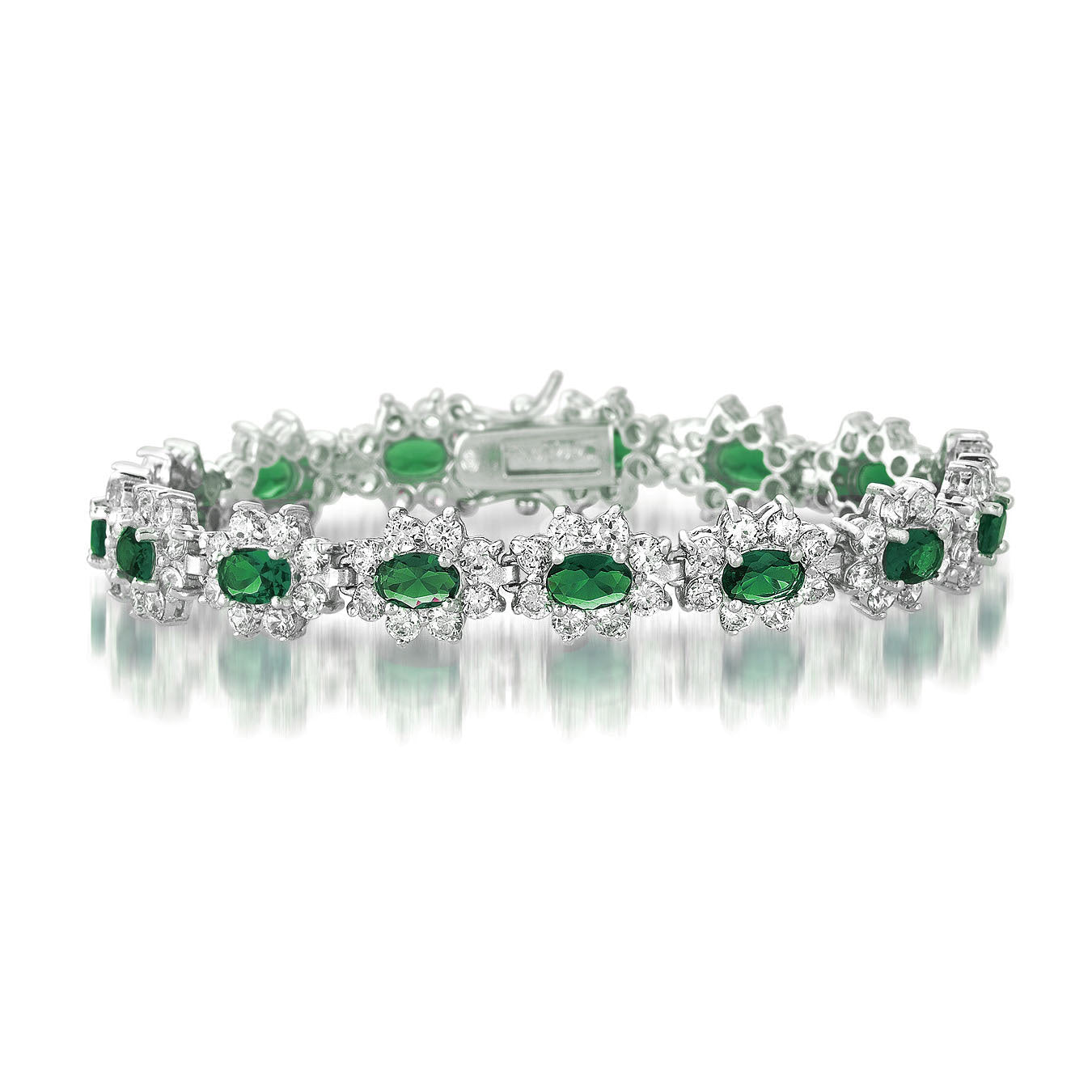 Sterling Silver Cubic Zirconia Bracelet With Green Stones