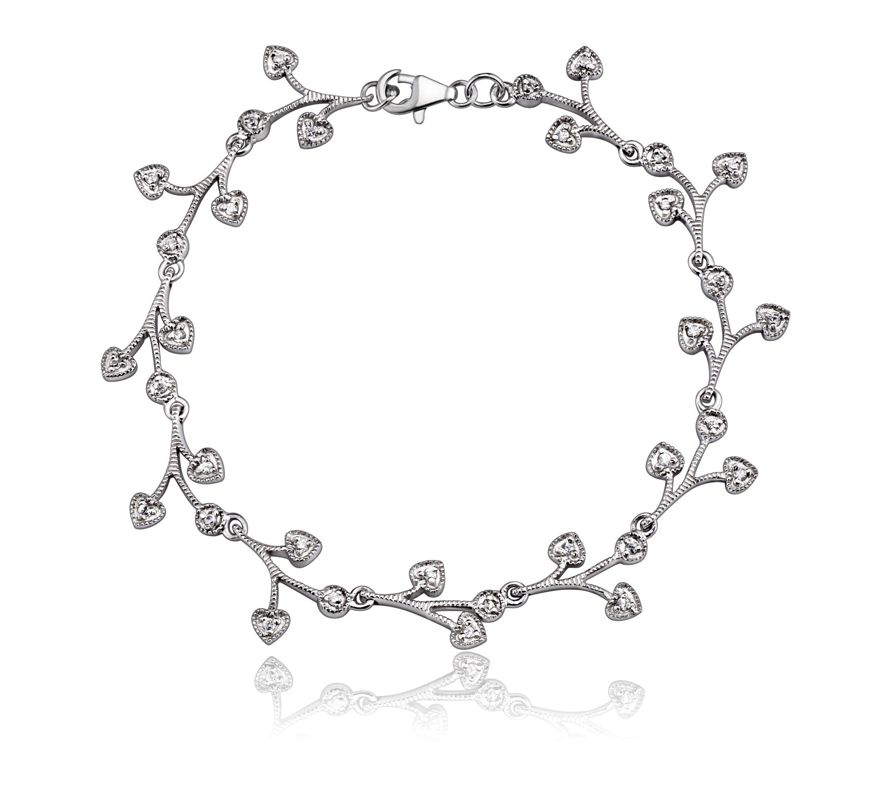 Sterling Silver White Gold Plated With Clear Cubic Zirconia Bracelet With Dangling Pieces