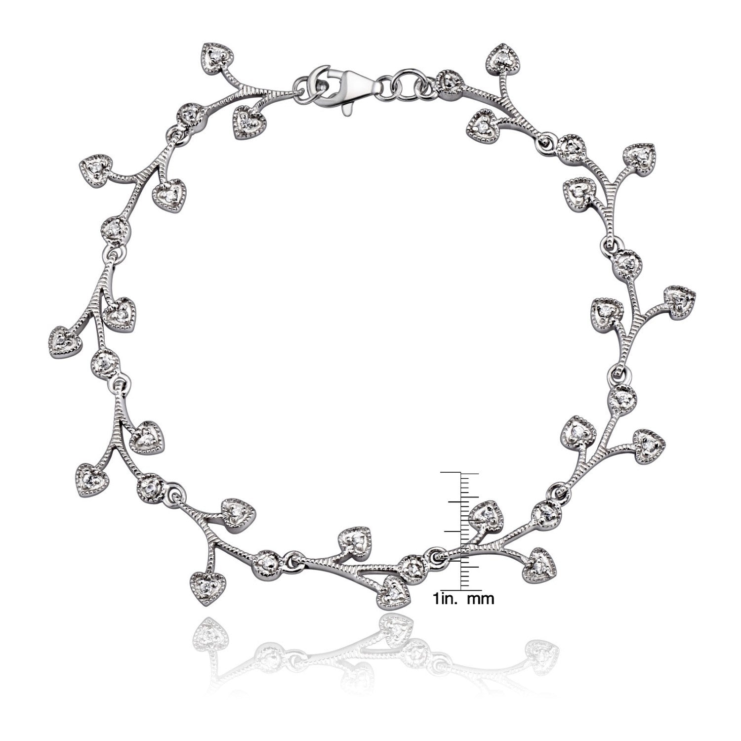Sterling Silver White Gold Plated With Clear Cubic Zirconia Bracelet With Dangling Pieces