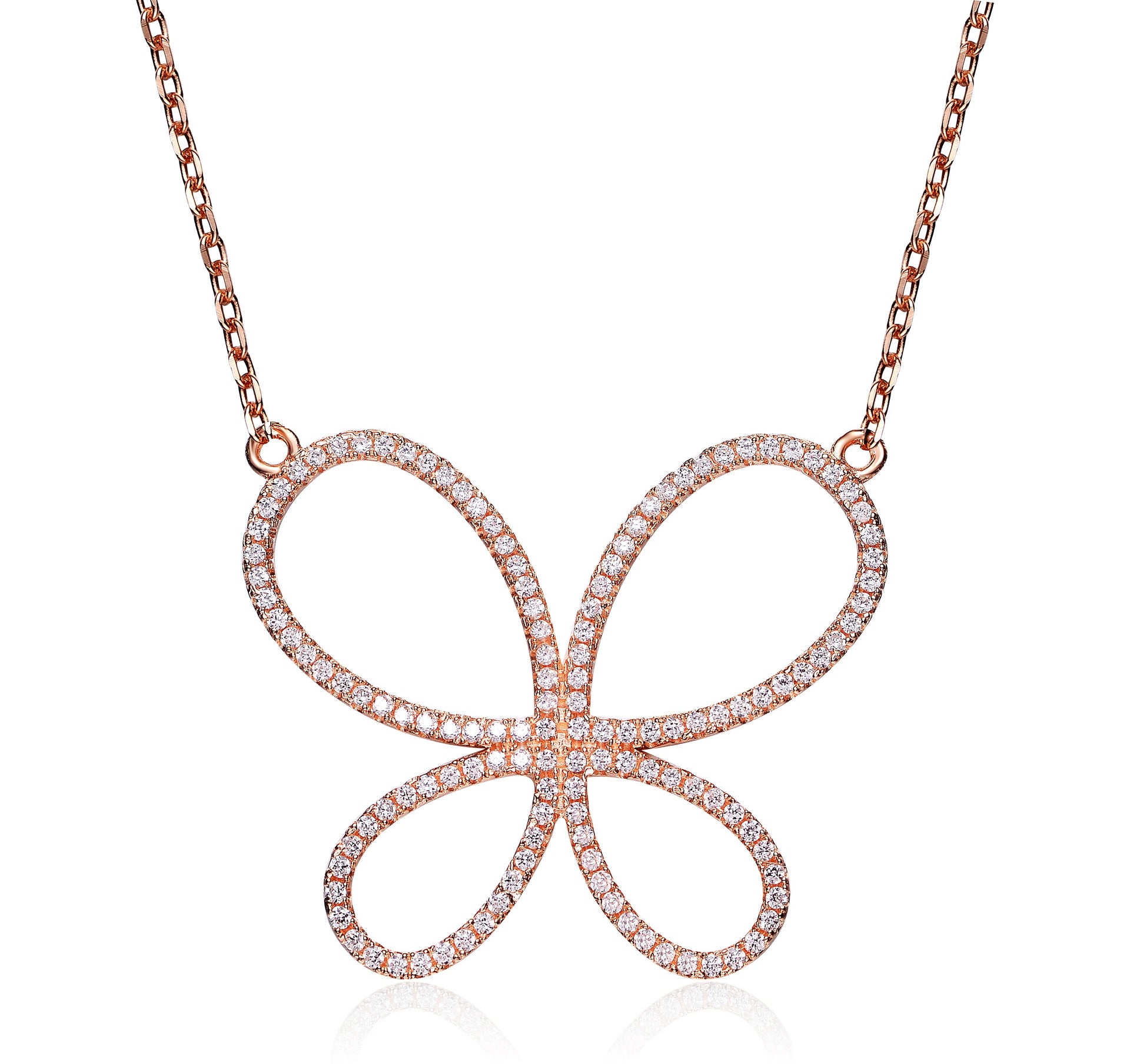 Sterling Silver Rose Gold Plated Clear Cubic Zirconia Butterfly Pendant