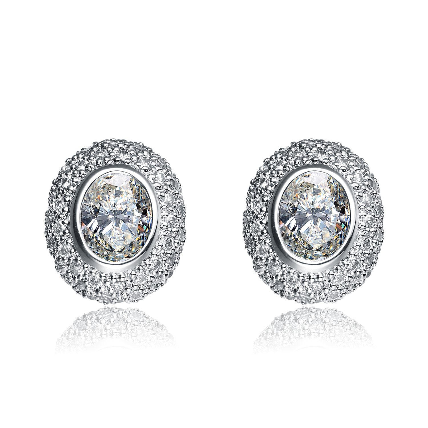 Sterling Silver Cubic Zirconia Button Earrings