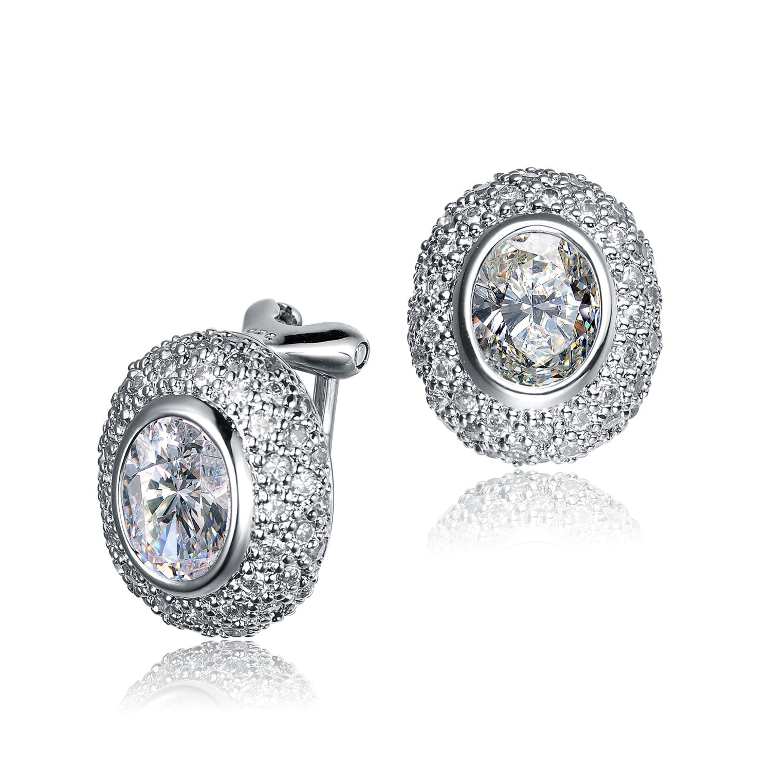 Sterling Silver Cubic Zirconia Button Earrings