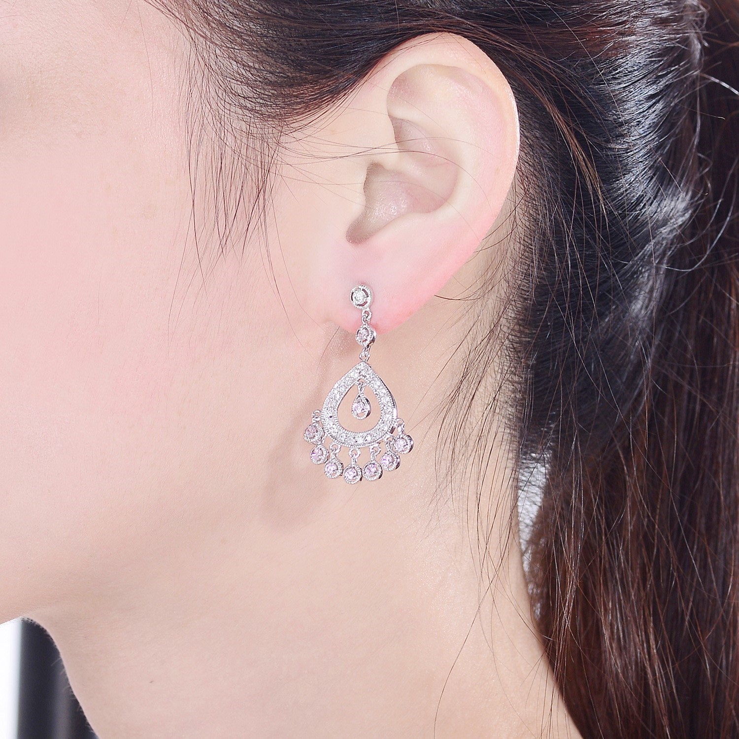 Sterling Silver Cubic Zirconia Chandelier Earrings