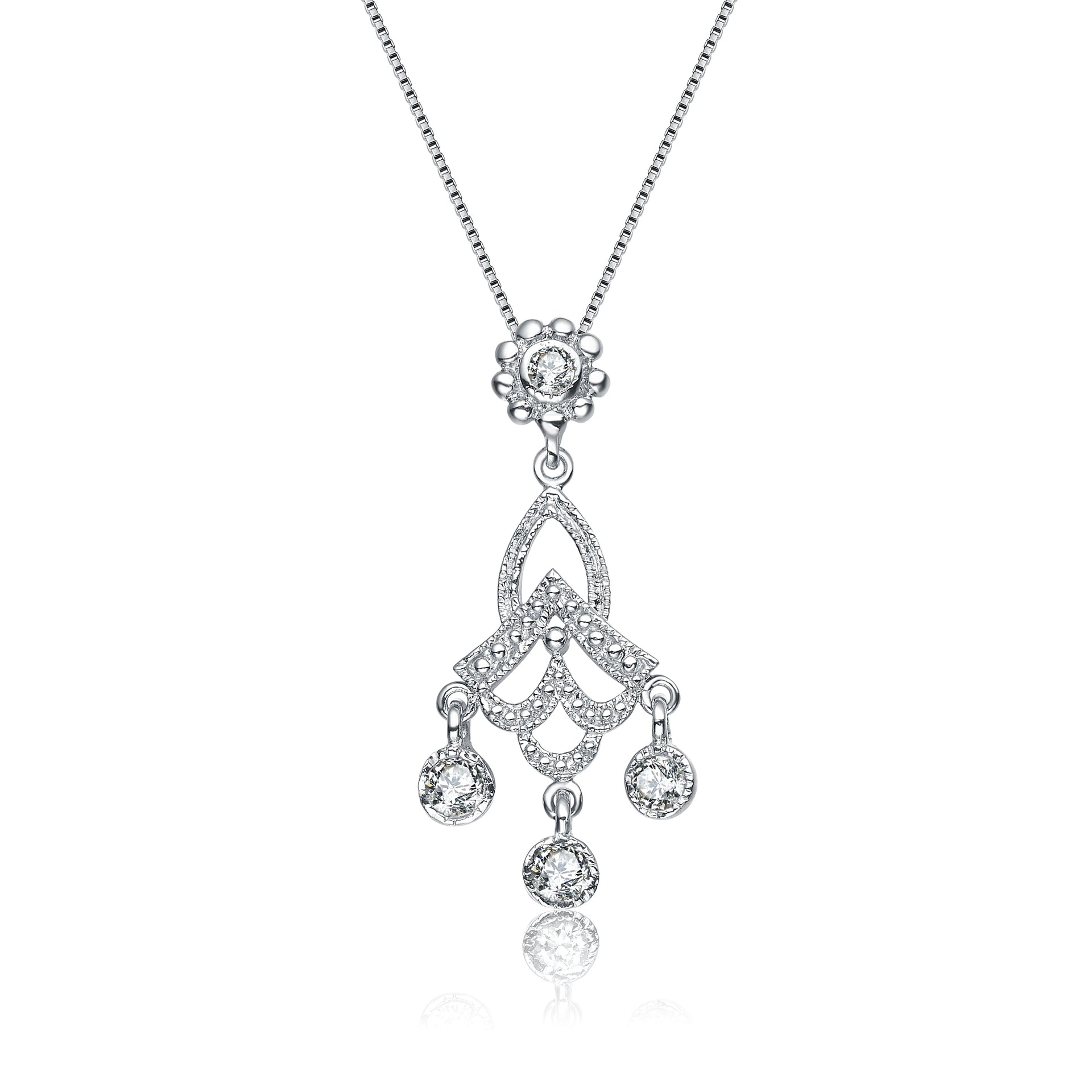 Sterling Silver Cubic Zirconia Chandelier Necklace